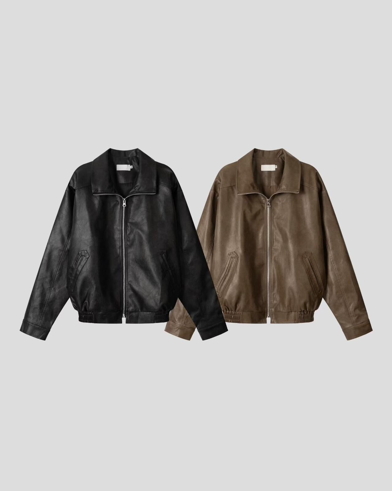 反領拉鍊合成皮褸 JK2665