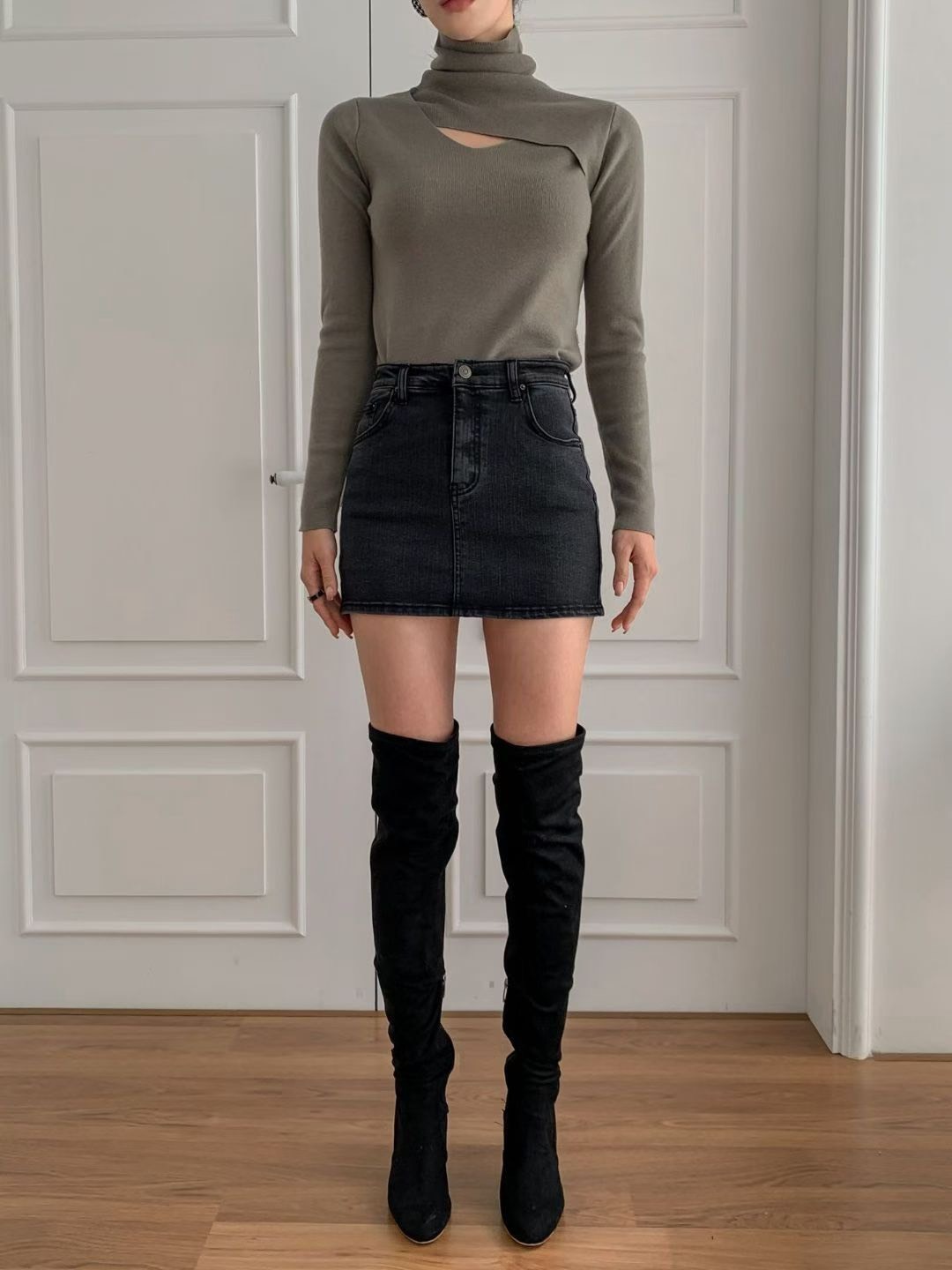 873黑色牛仔短裙