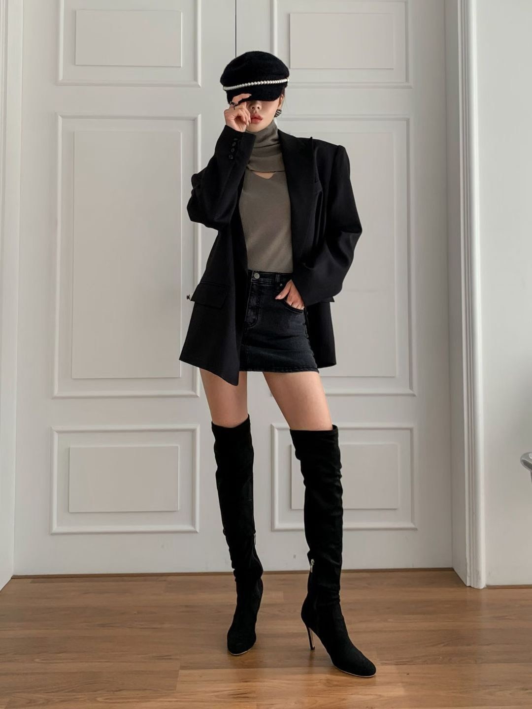 873黑色牛仔短裙