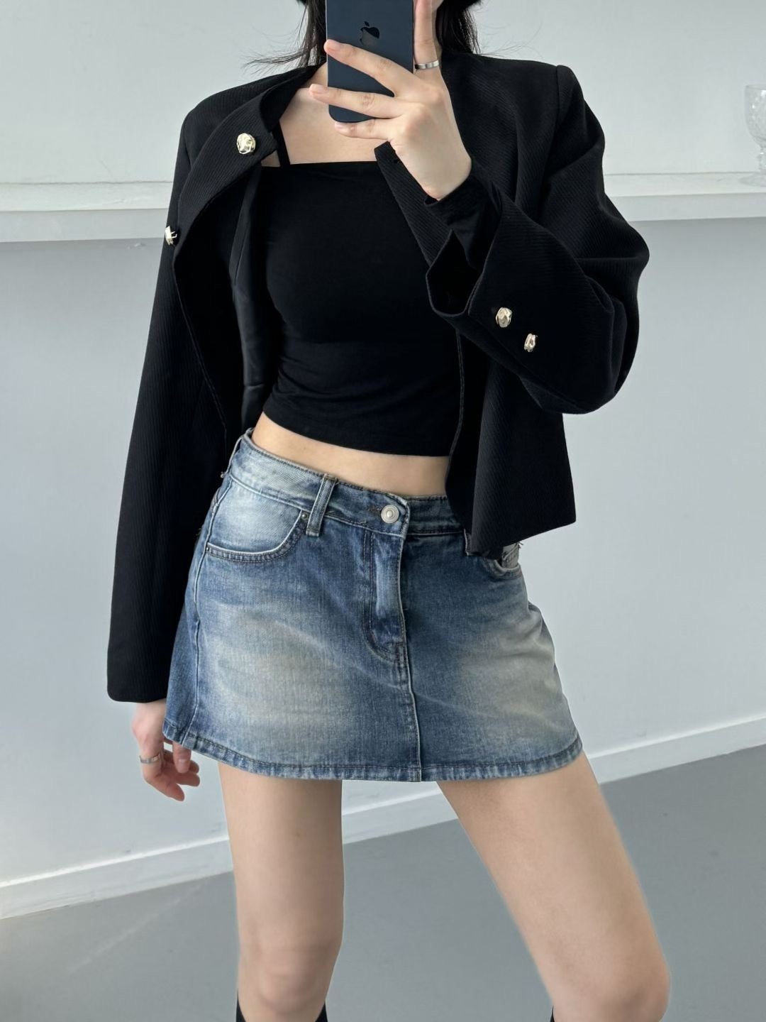 850刷白牛仔短褲裙