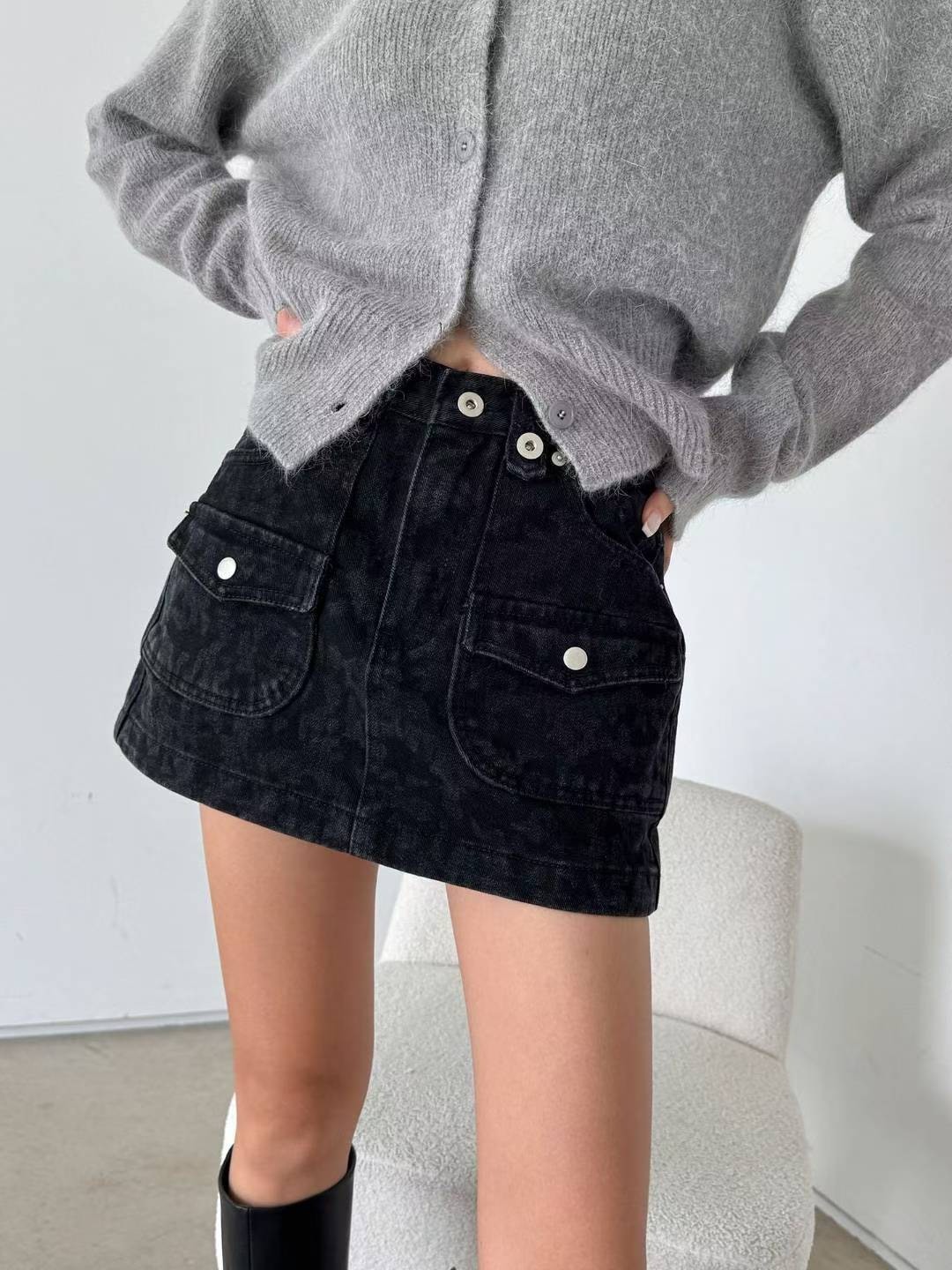 5834印紋牛仔短裙