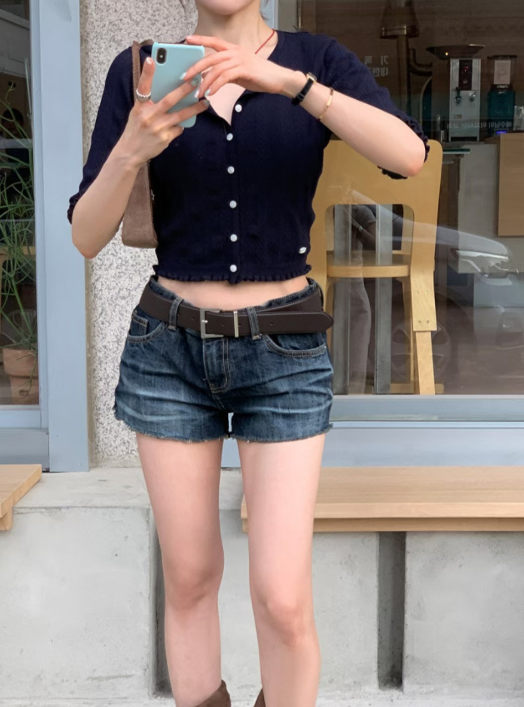 7027壓痕牛仔短褲