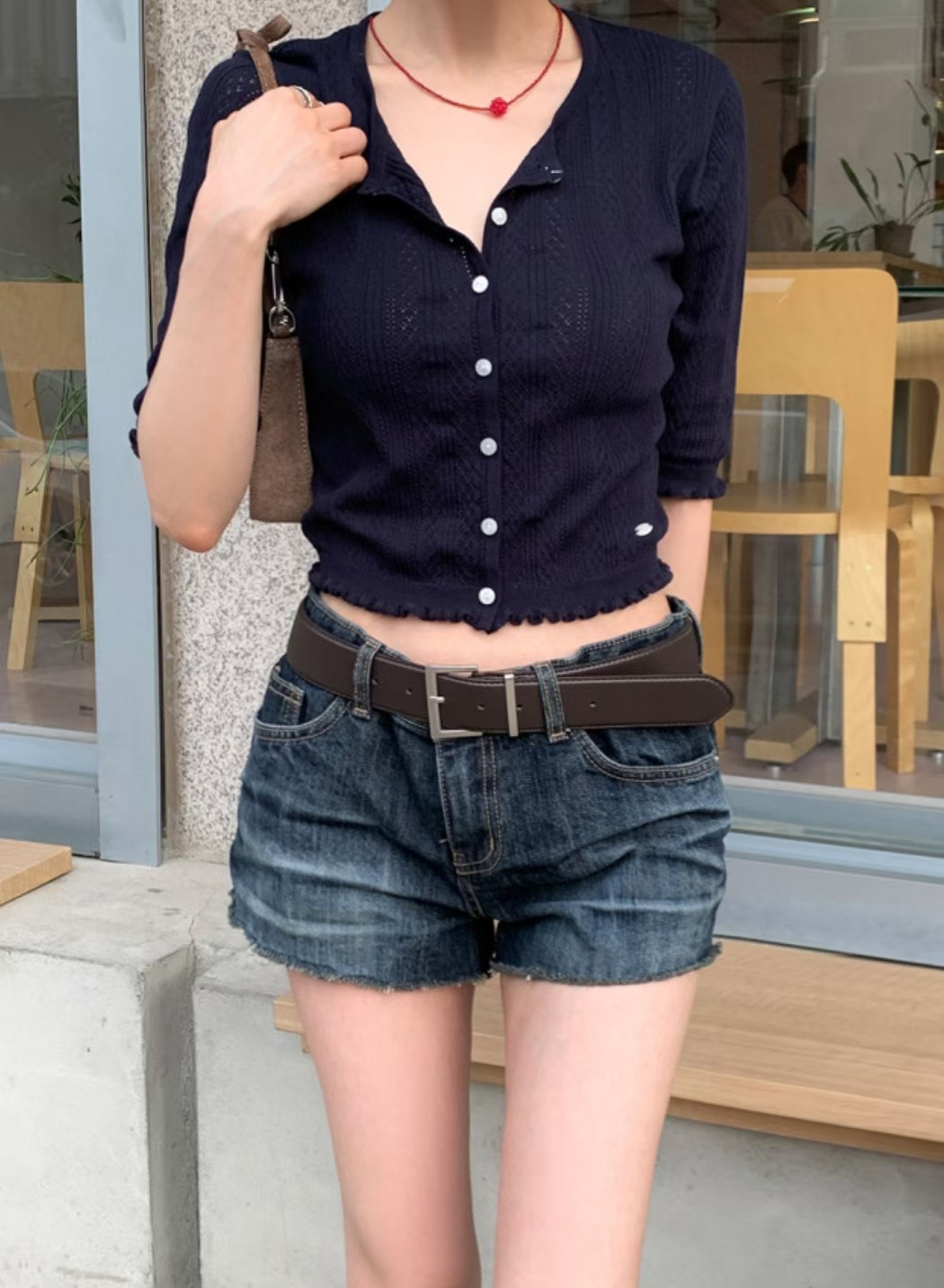 7027壓痕牛仔短褲