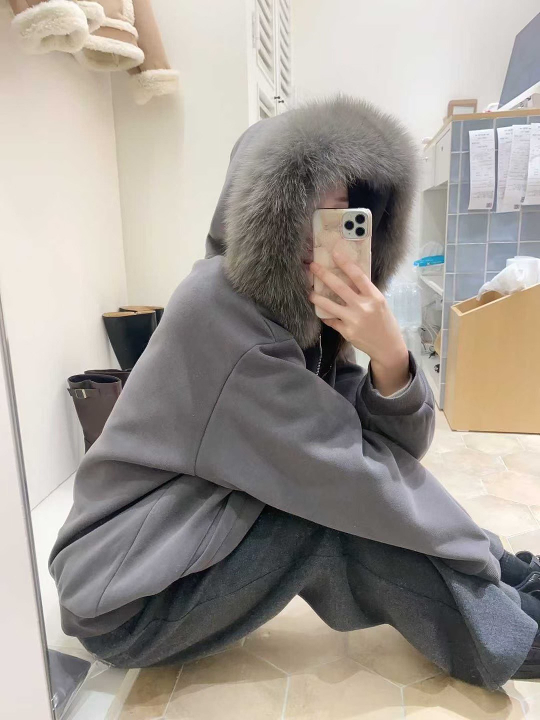 狐狸毛領內加絨外套