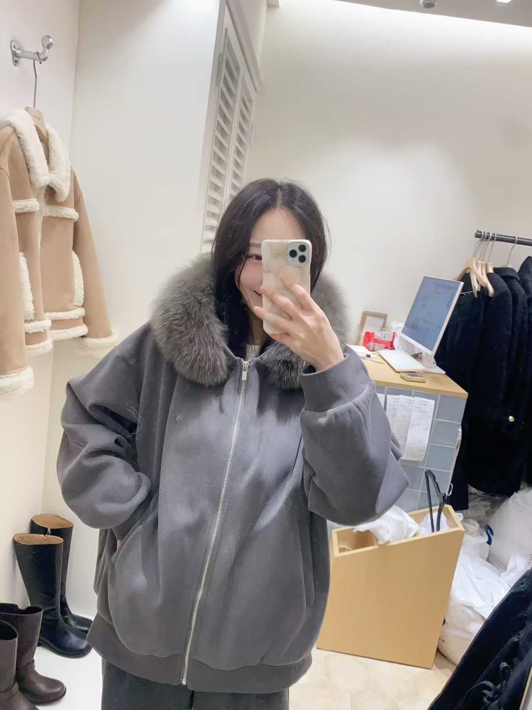 狐狸毛領內加絨外套