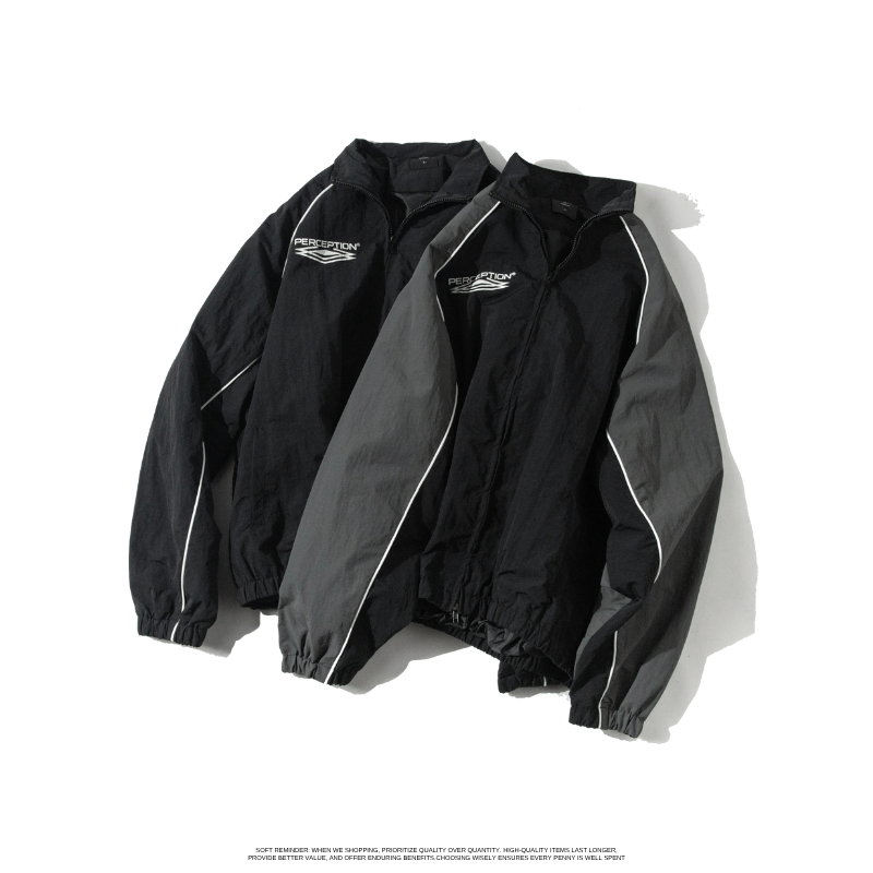 小立領風衣拼接印花防風外套