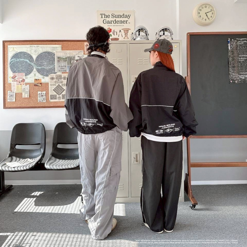 小立領風衣拼接印花防風外套