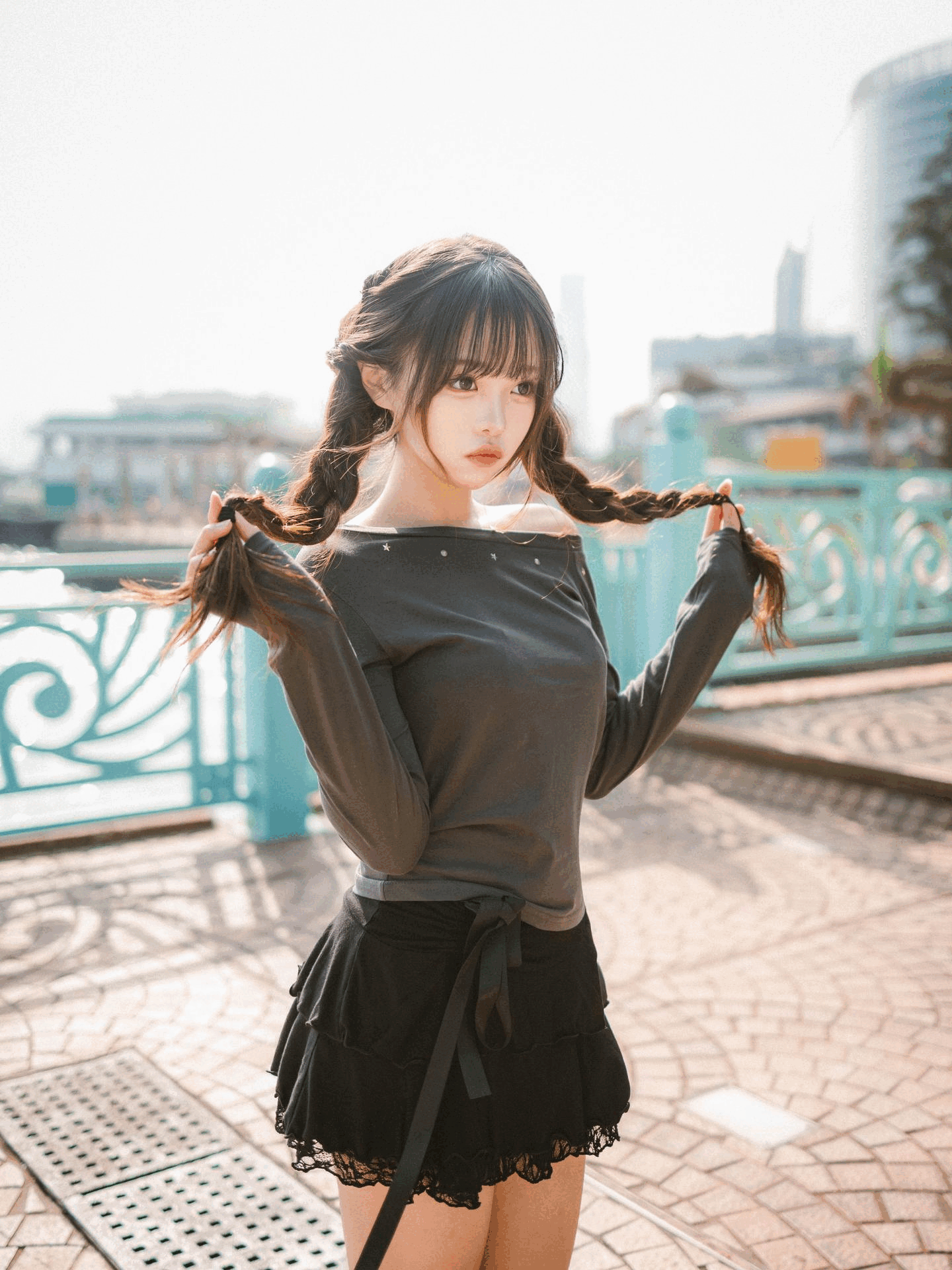 (長袖ver.) 星星鉚釘單肩上衣