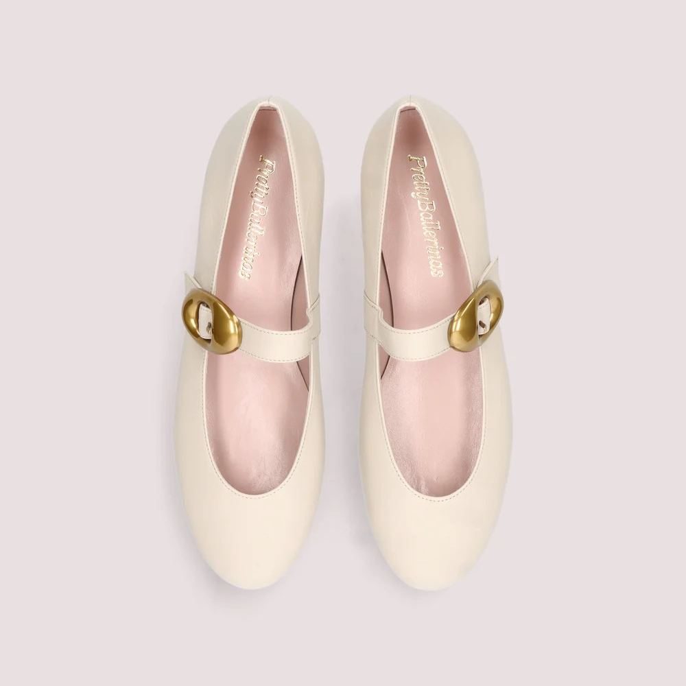 1PB1113-027 PRETTY BALLERINAS Nicole Ballet Flats White Leather Beige #52563_002 (S-K11-E)