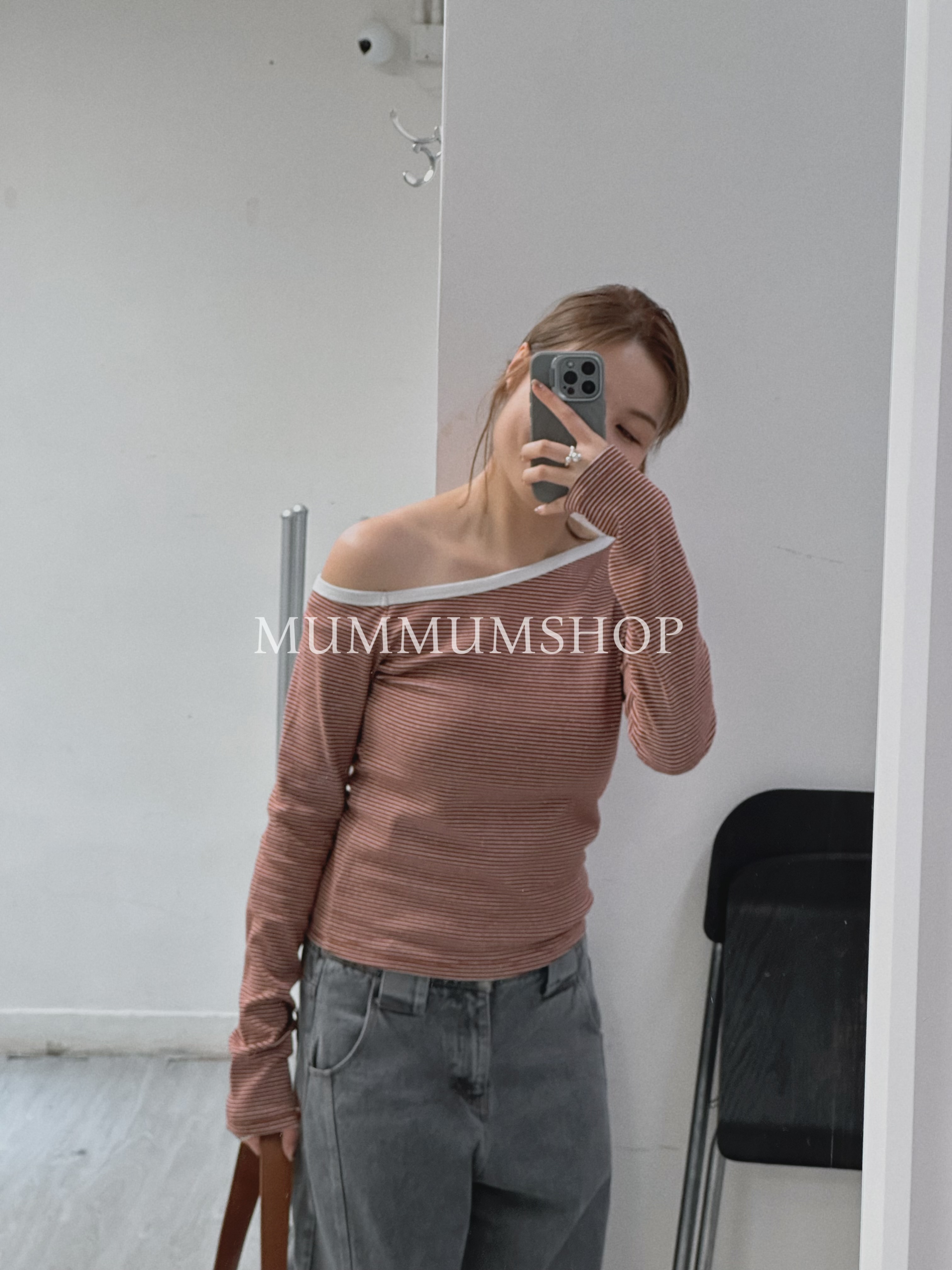 0212841a/橫條斜肩百搭長袖上衣34-44/34-44/22