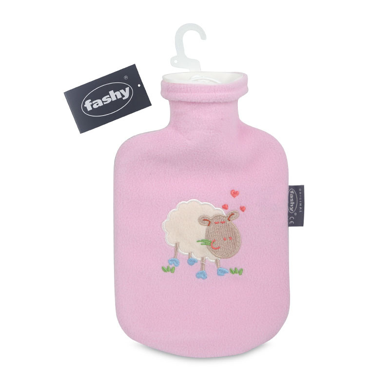 德國Fashy 0.8L暖水袋-抓毛套-粉紅"羊"