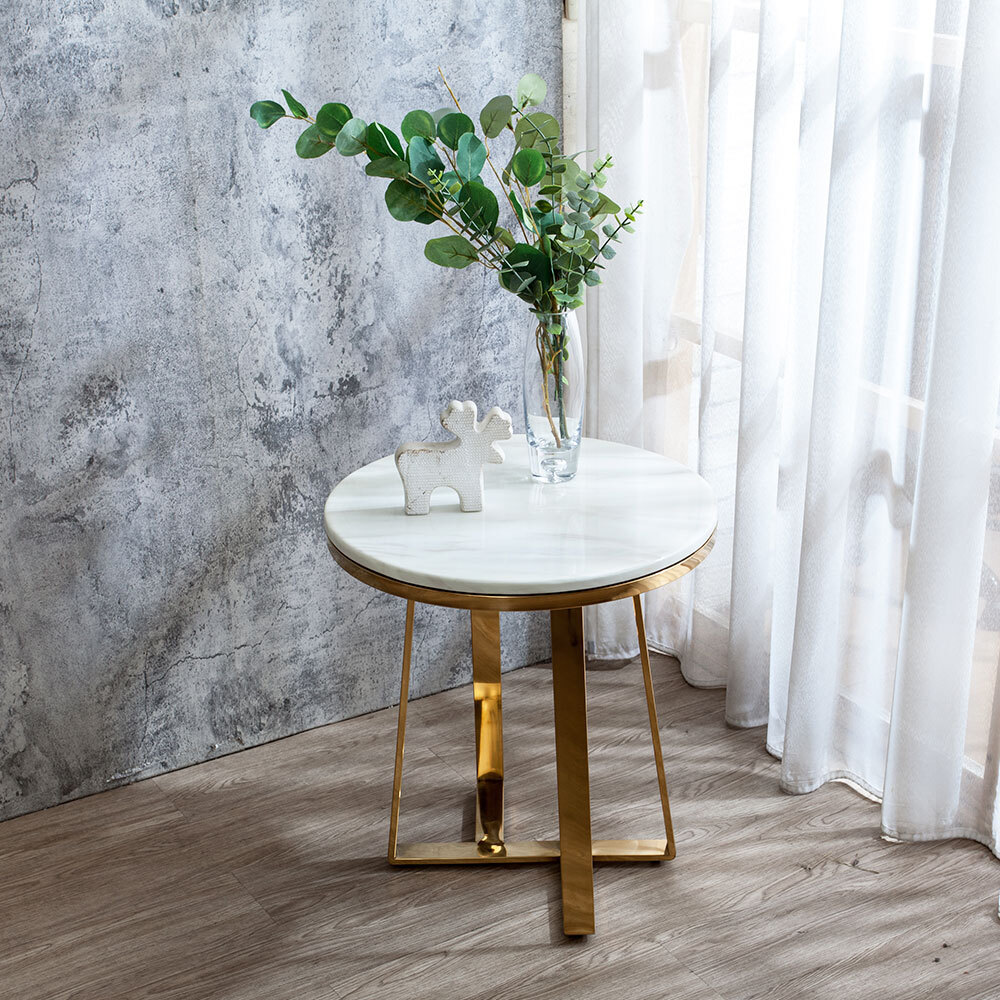 托倫1.7尺石面圓型小茶几/邊几/邊桌