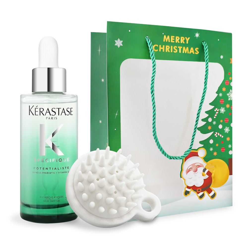 KERASTASE 卡詩 聖誕限量 [極酵平衡頭皮精華(90ml)+歐沛媞頭皮按摩梳]附精品禮袋-聖誕交換禮物