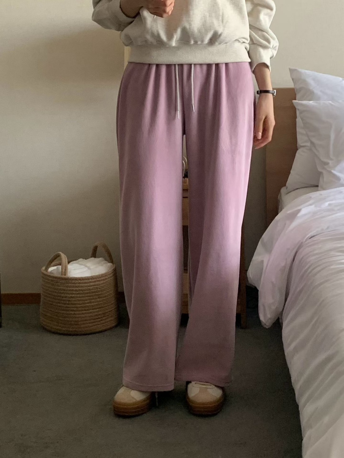 蜜桃絨綁帶休閒長褲