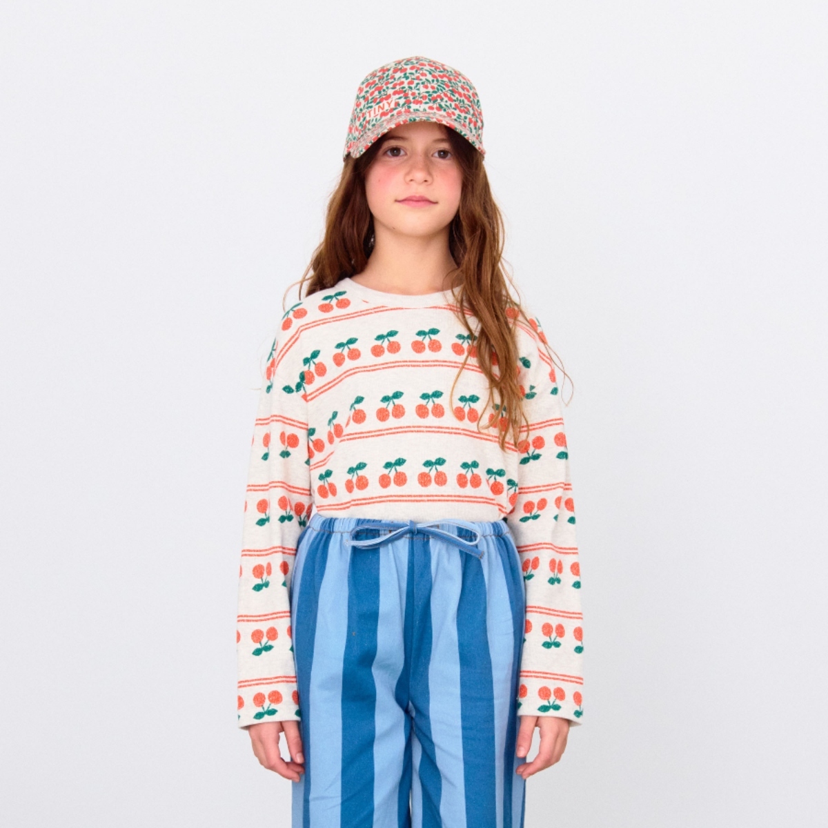 TINYCOTTONS 櫻桃條紋上衣 CHERRY PATTERN RIB TEE - light cream heather