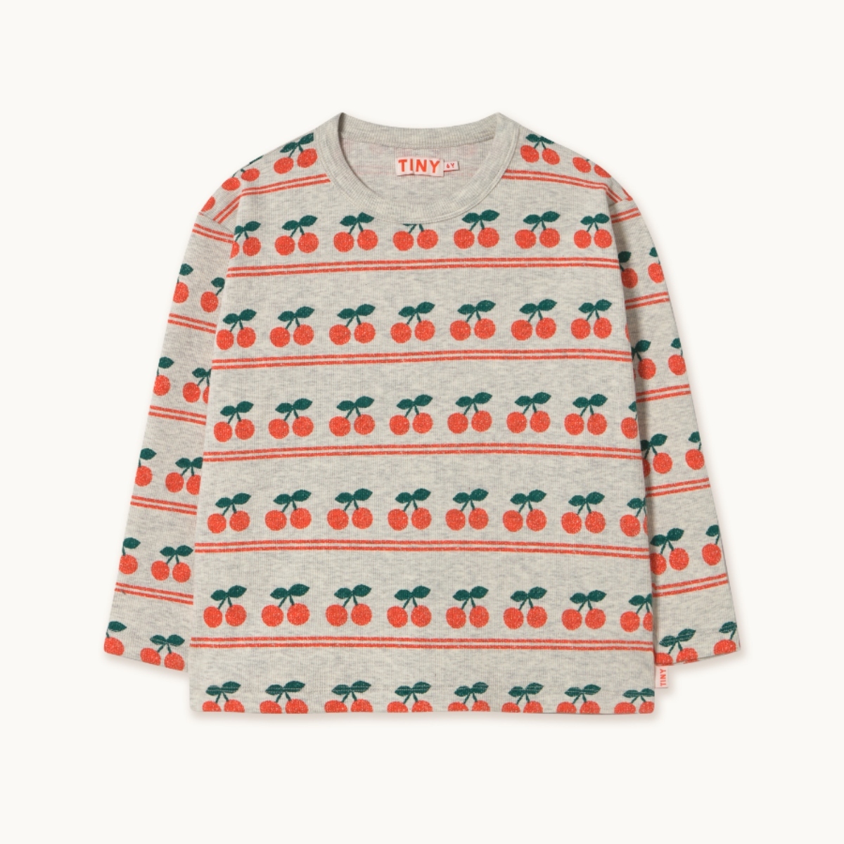 TINYCOTTONS 櫻桃條紋上衣 CHERRY PATTERN RIB TEE - light cream heather