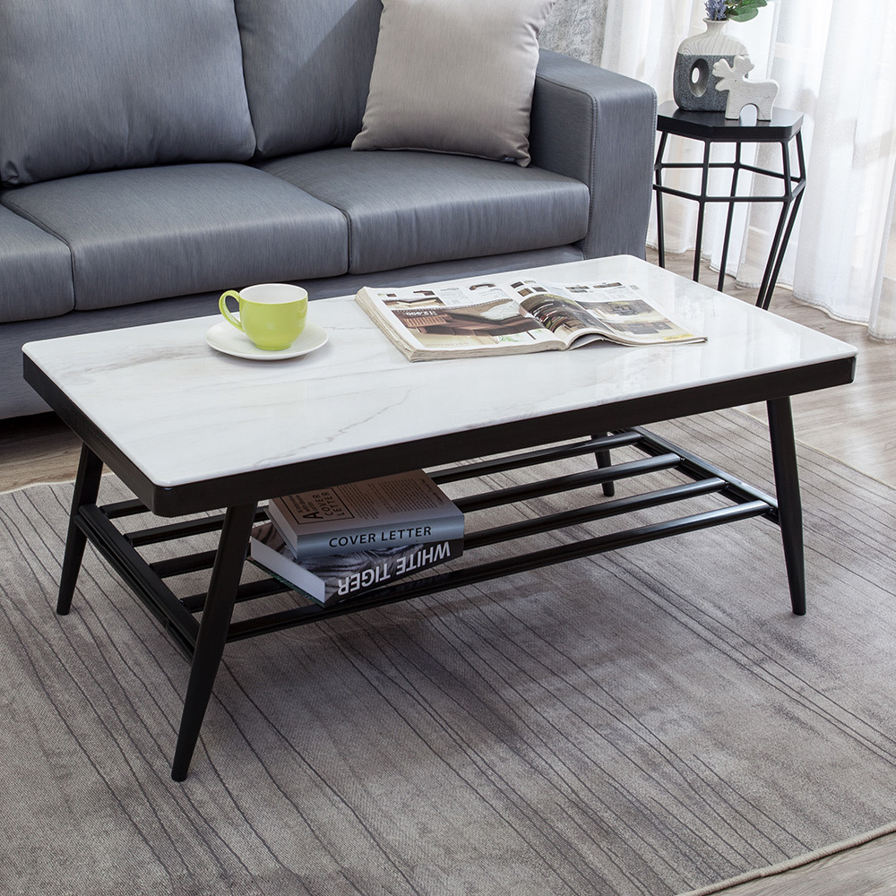 尼凱森3.7尺工業風仿石面玻璃大茶几