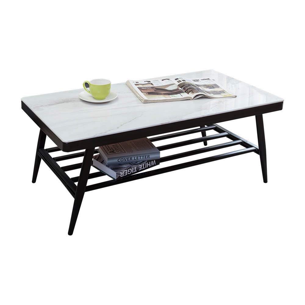 尼凱森3.7尺工業風仿石面玻璃大茶几