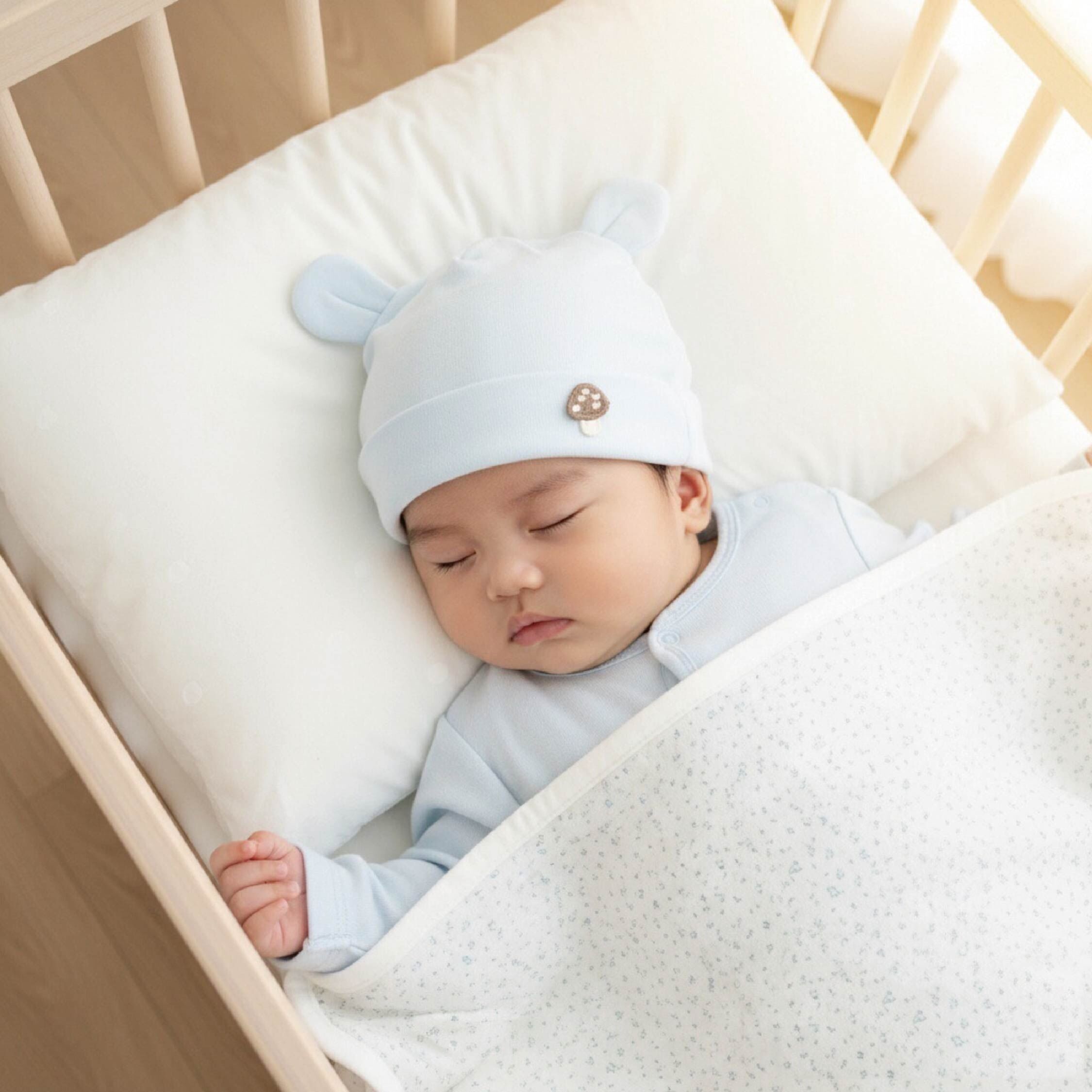 【JA1549】蘑菇刺繡雙層加厚寶寶帽