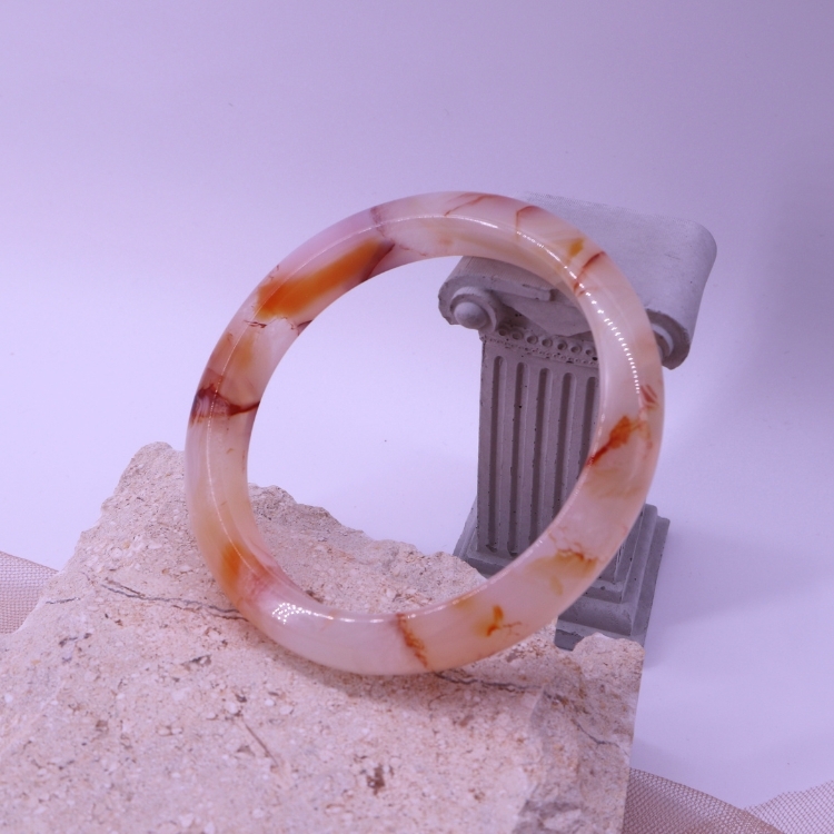 【天然石水晶手鐲】圈口尺寸60以上 牛奶花瓣玉 紅膠花瑪瑙