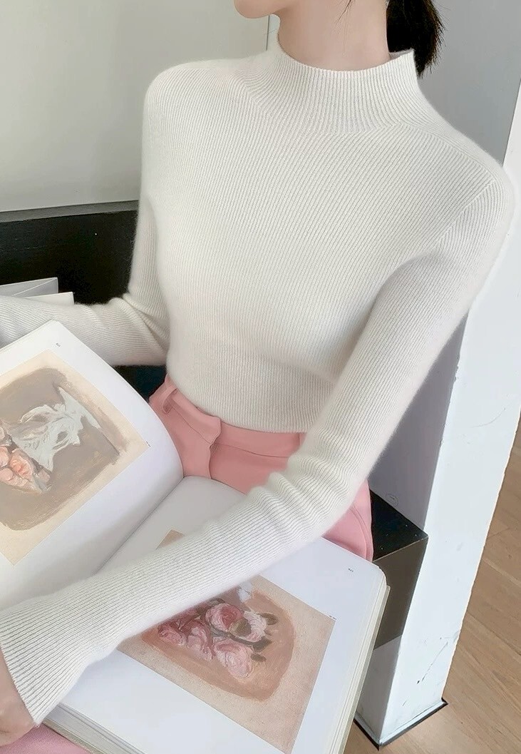 微高領水貂毛刷絨針織衣