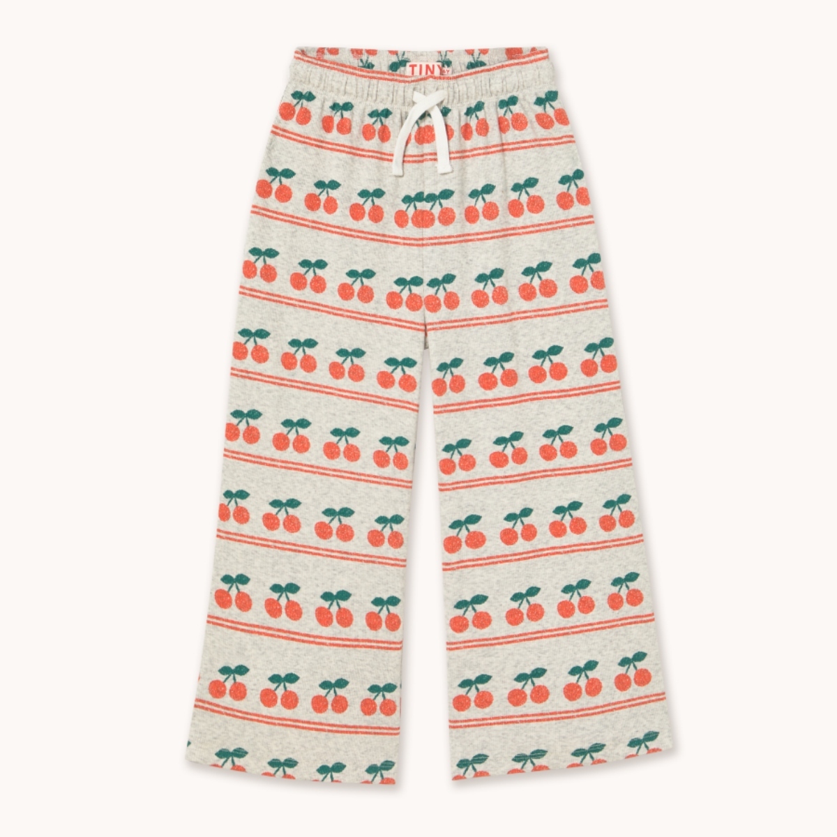 TINYCOTTONS 櫻桃條紋長褲 CHERRY PATTERN RIB PANT - light cream heather