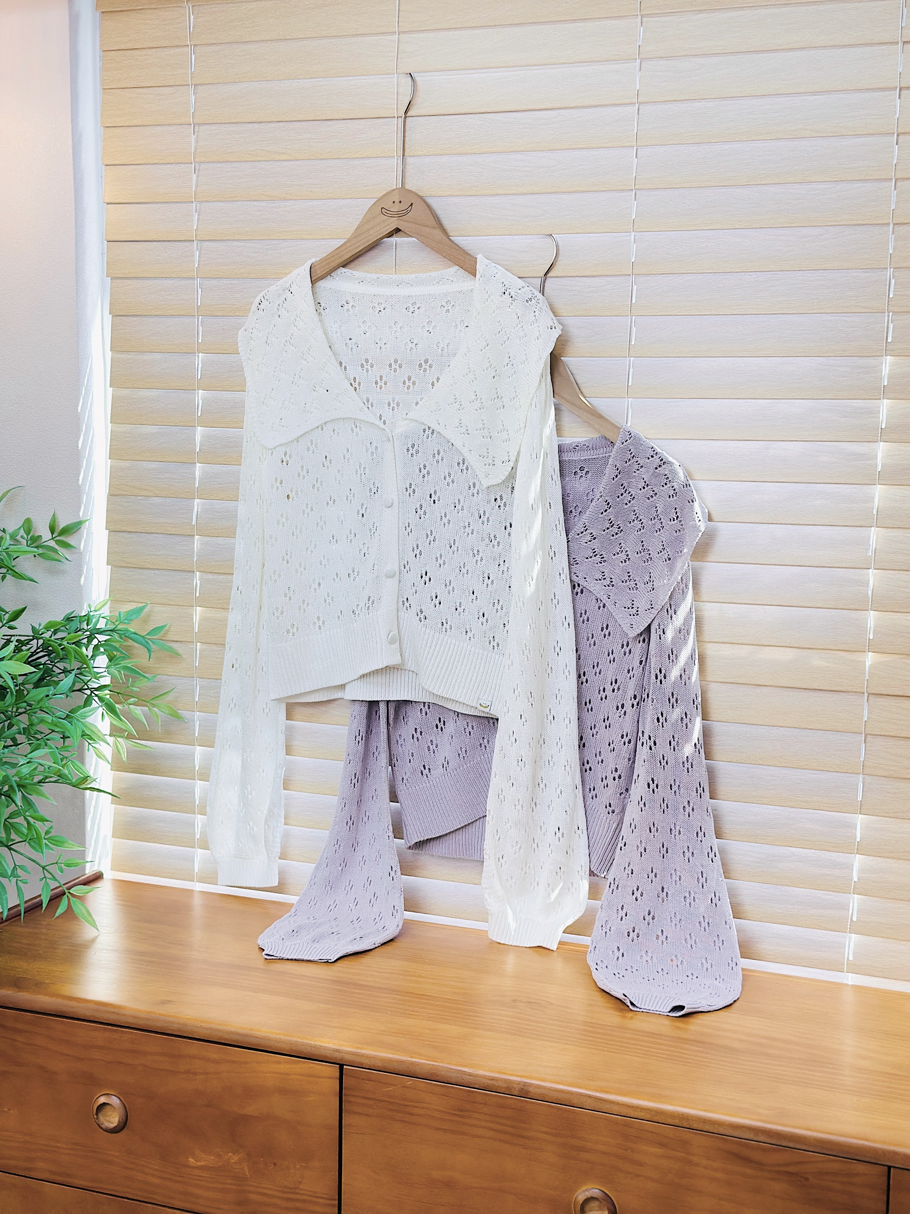 兩色 / 冰爽絲通花薄外套 / Ice Silk Pointelle Collared Cardigan