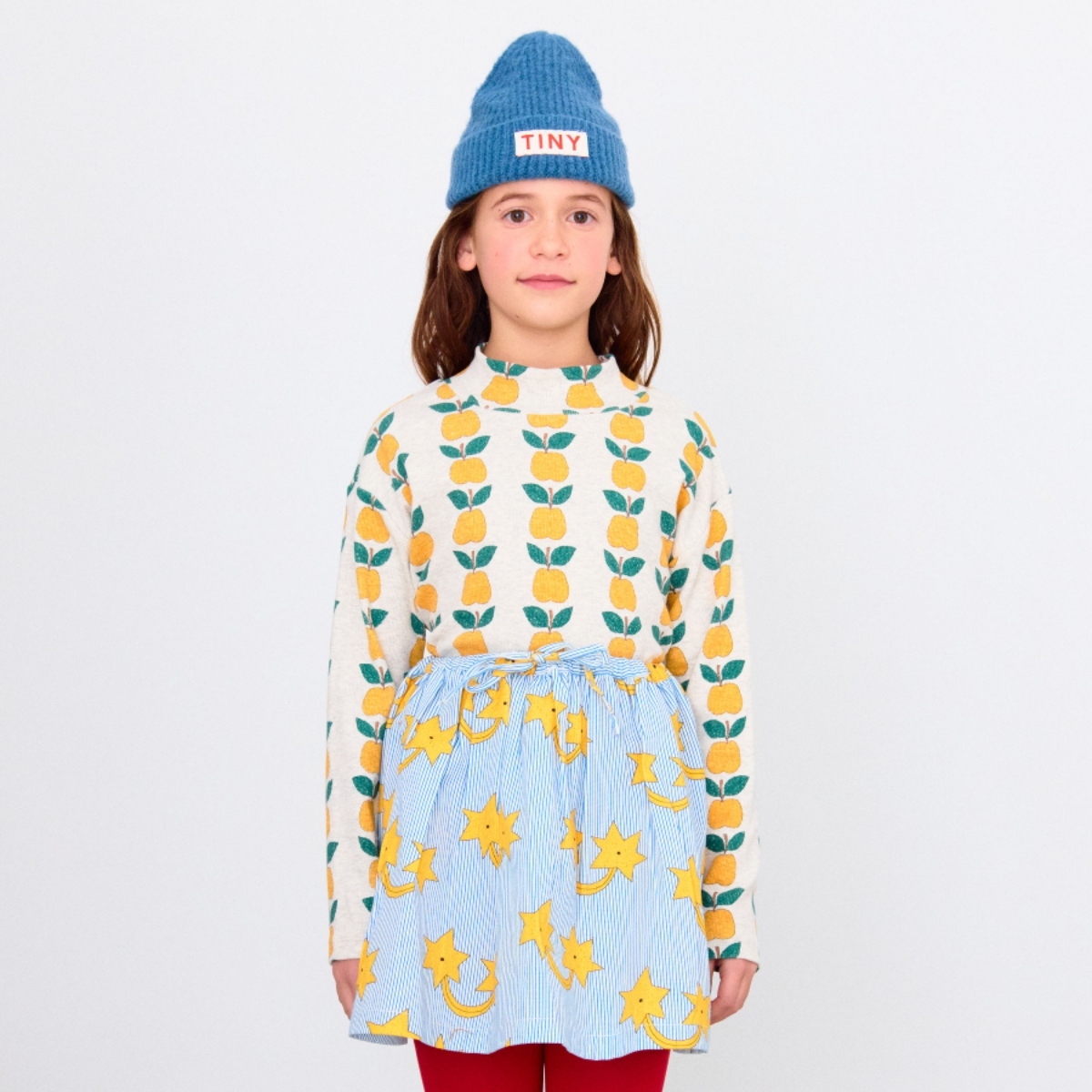 TINYCOTTONS 黃蘋果長袖上衣 APPLES RIB MOCKNECK - light cream heather