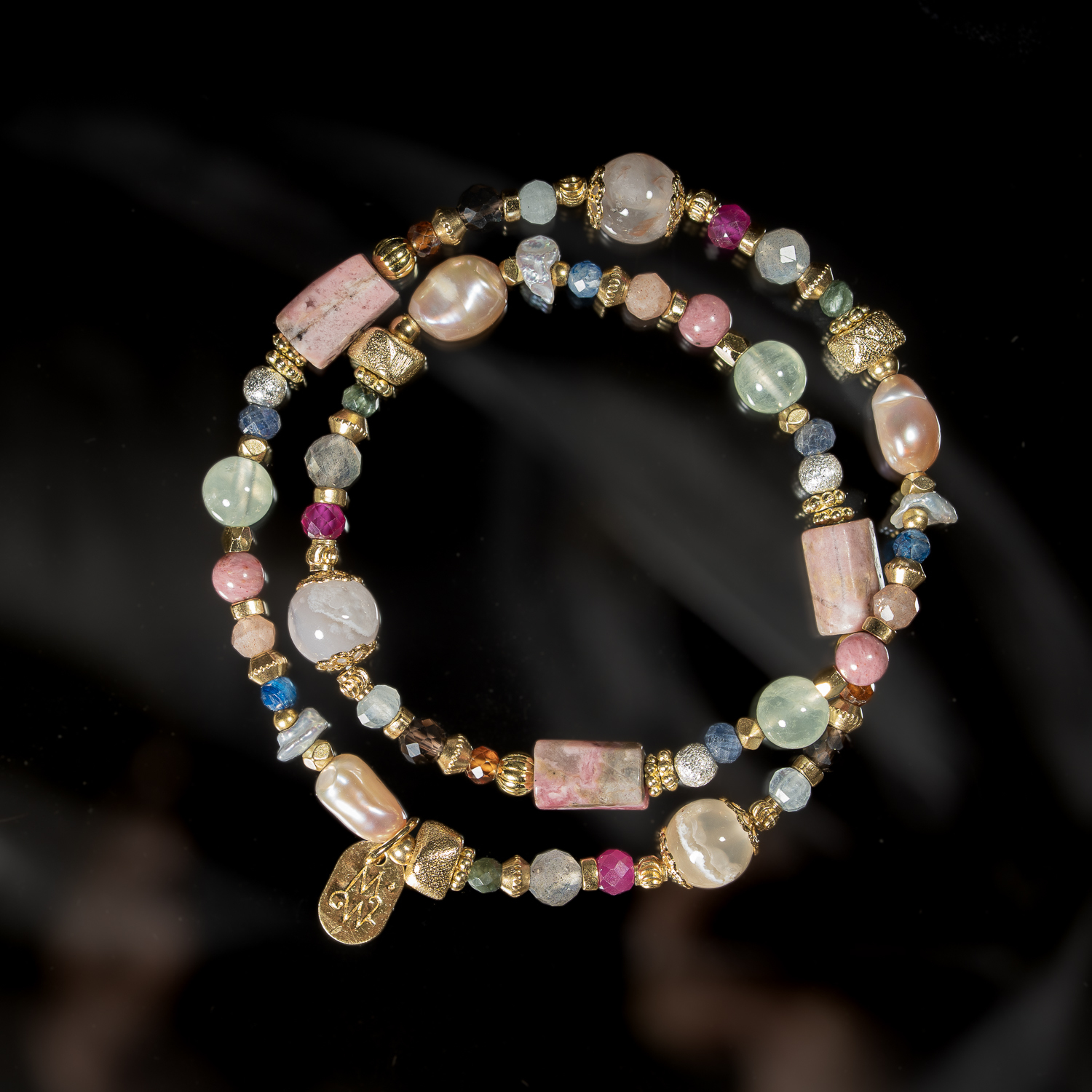 流動之舞｜櫻花瑪瑙玫瑰石雙圈手鍊 C1751