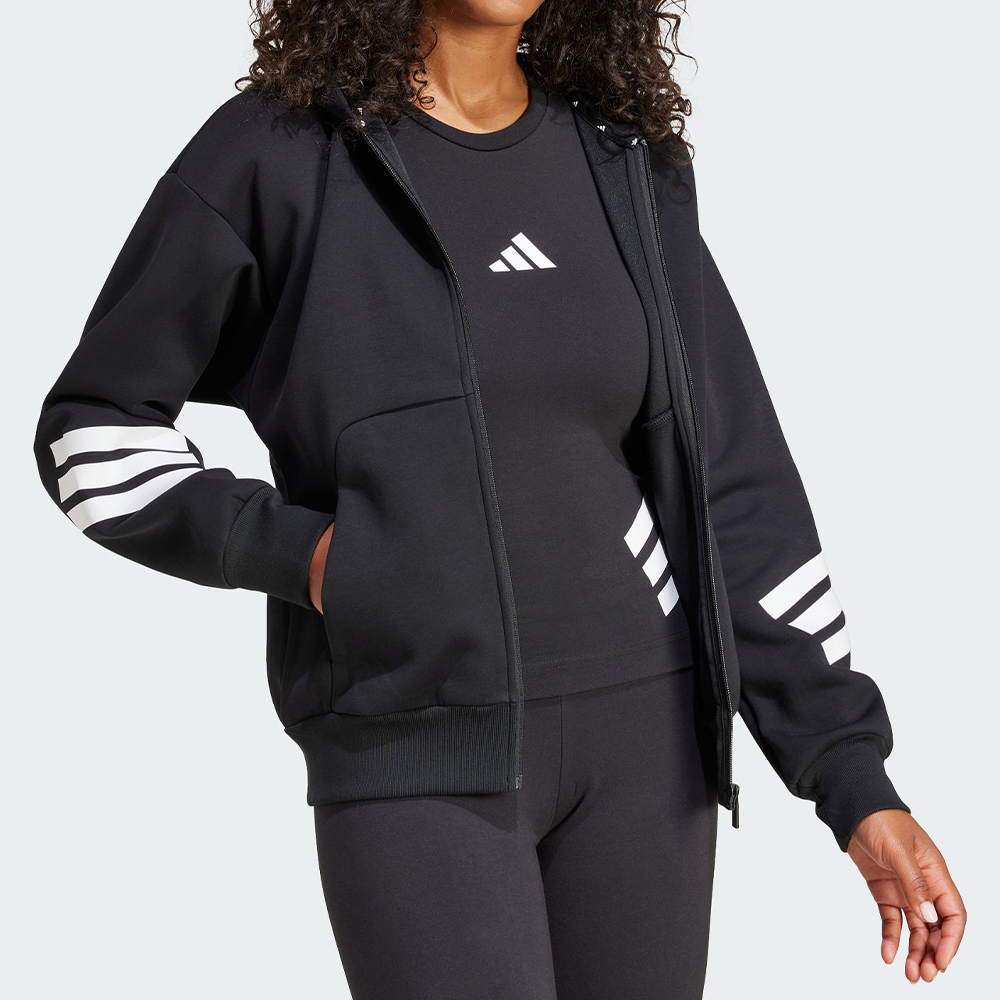 Adidas W FI 3S FZ HD 女款 黑色 連帽 拉鍊 夾克 運動 休閒 外套 JE0171