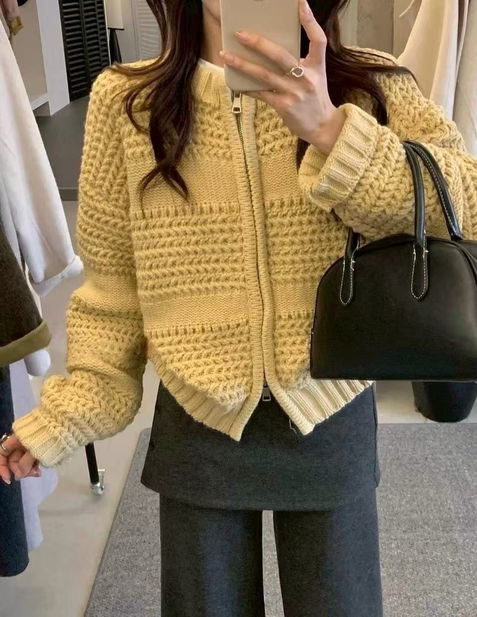 0196 厚磅粗針織毛衣外套