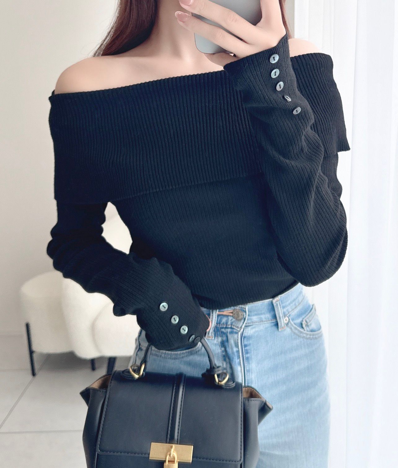 【預購】JN111302 mily bilet 露肩羅紋針織上衣