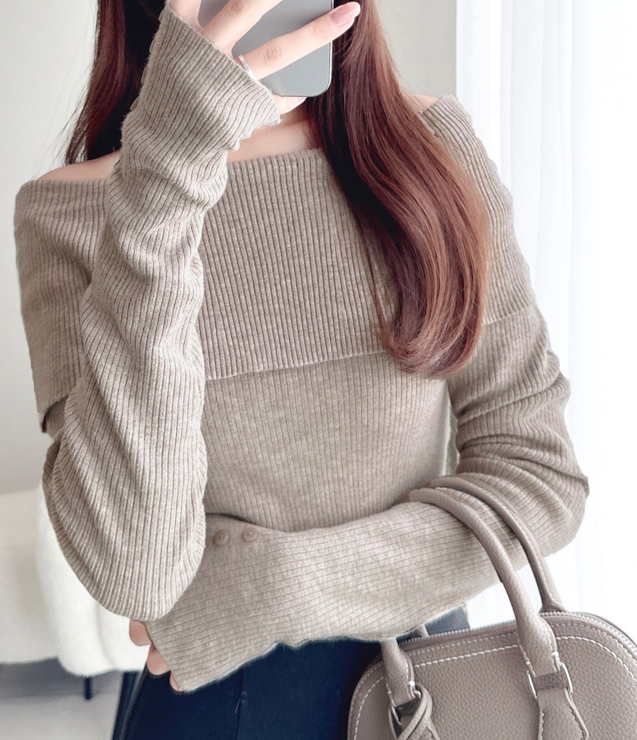 【預購】JN111302 mily bilet 露肩羅紋針織上衣