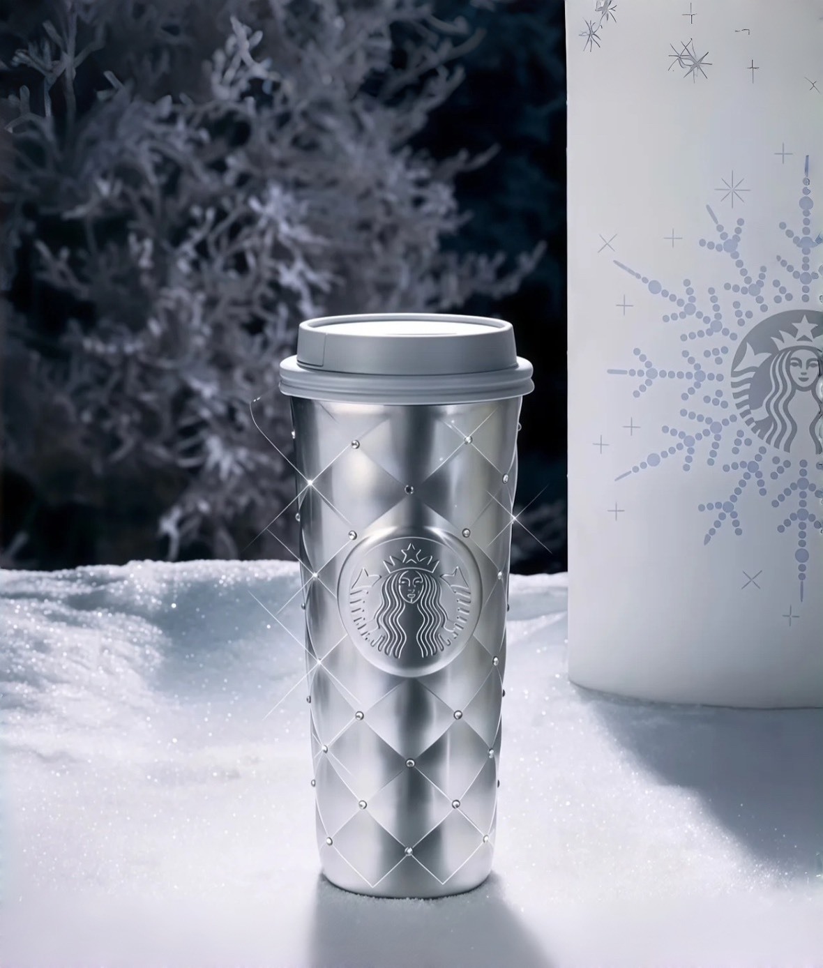 國外限定發售 STARBUCKS 星巴克 冬日菱格紋鑲鑽 雙杯蓋保溫杯 禮盒