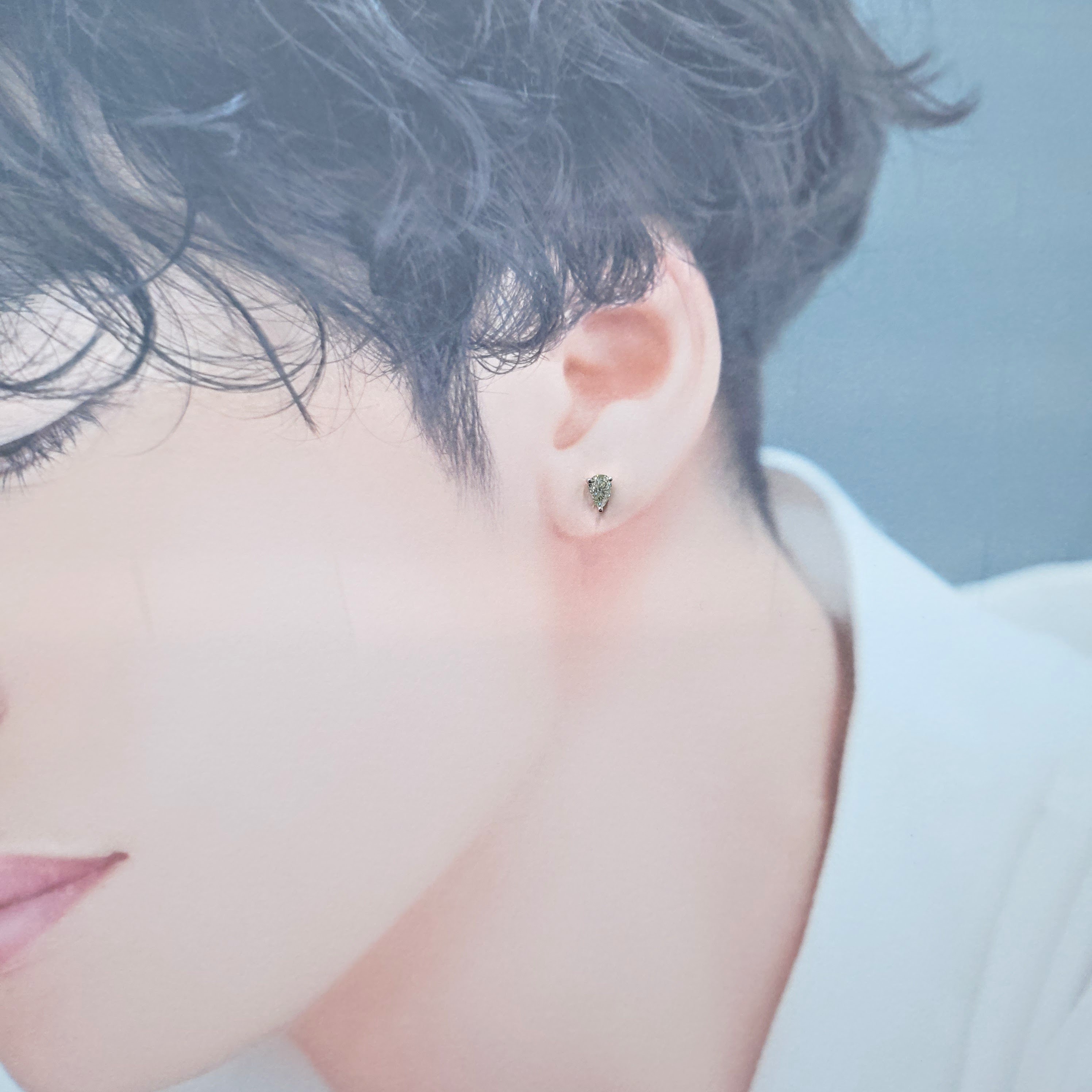 全新18K白金【主石36份梨形鑽石】單耳環