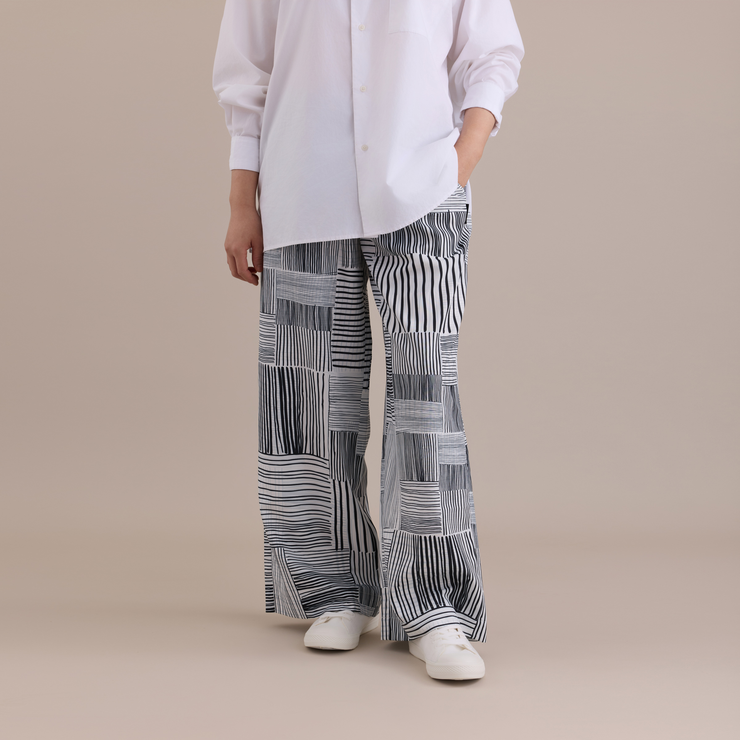 寬版印花長褲 / 編織深藍