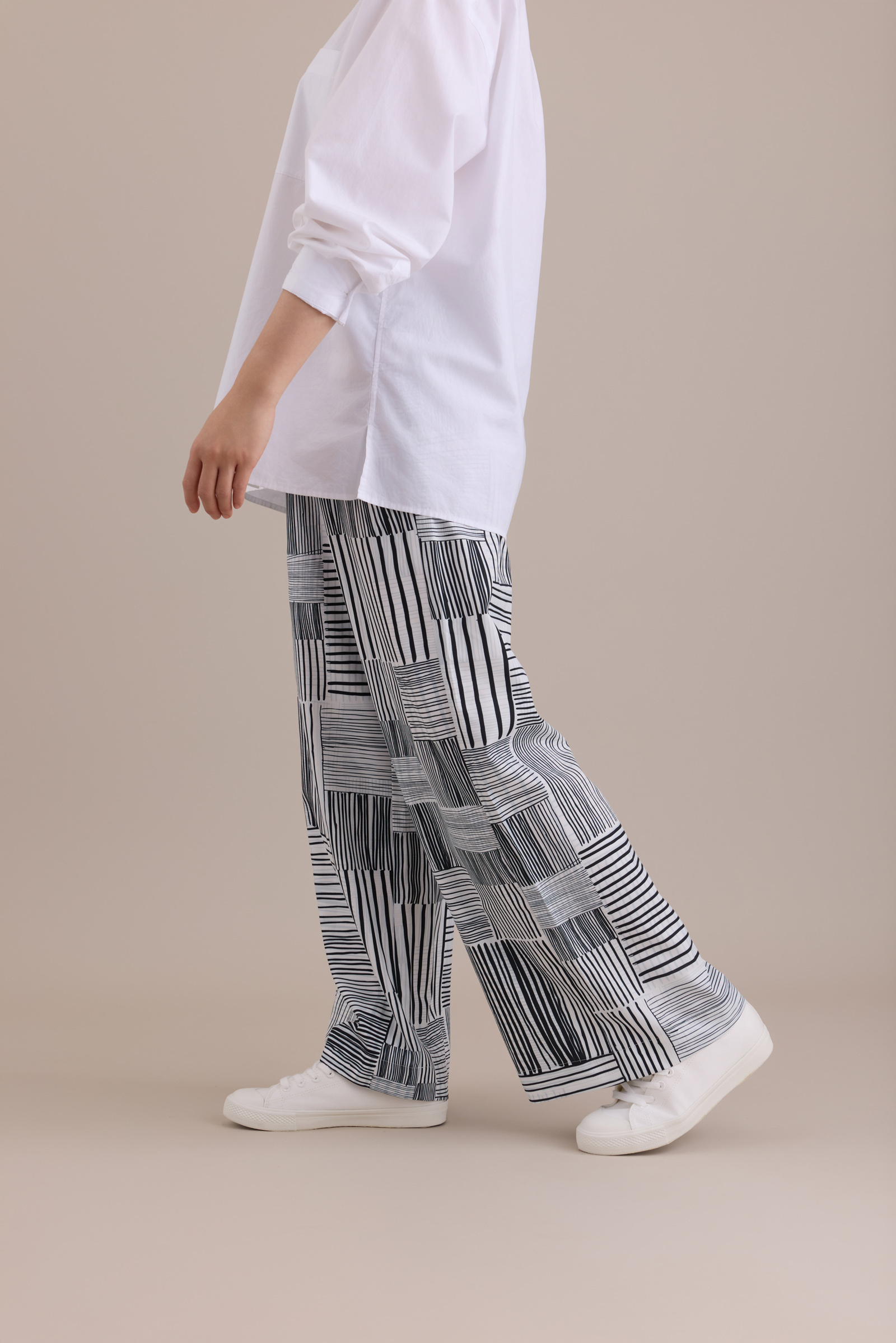 寬版印花長褲 / 編織深藍