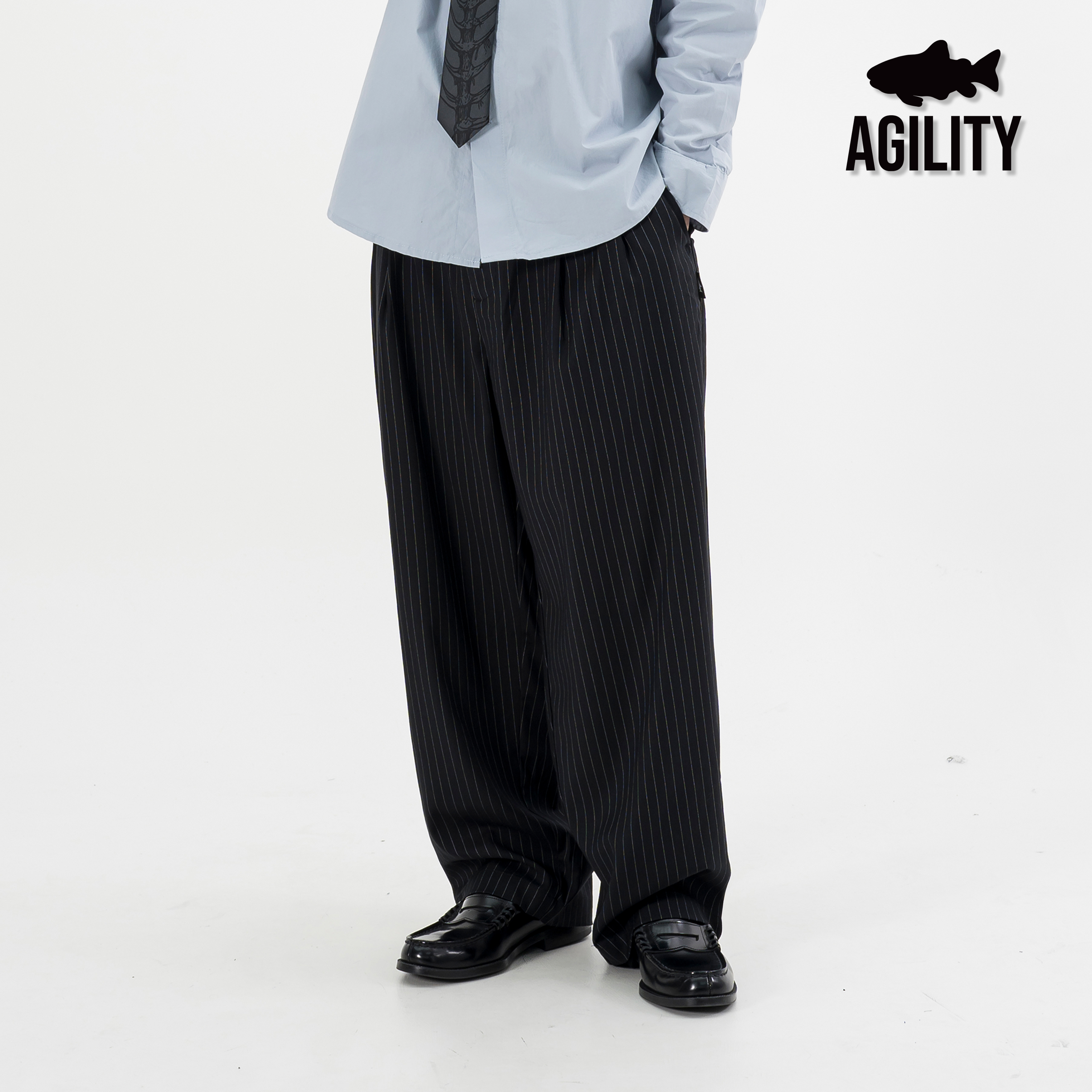 AGILITY Double Pleated Stripe Loose Pants 雙褶線 直筒 條紋西裝褲 [AC13-SP]