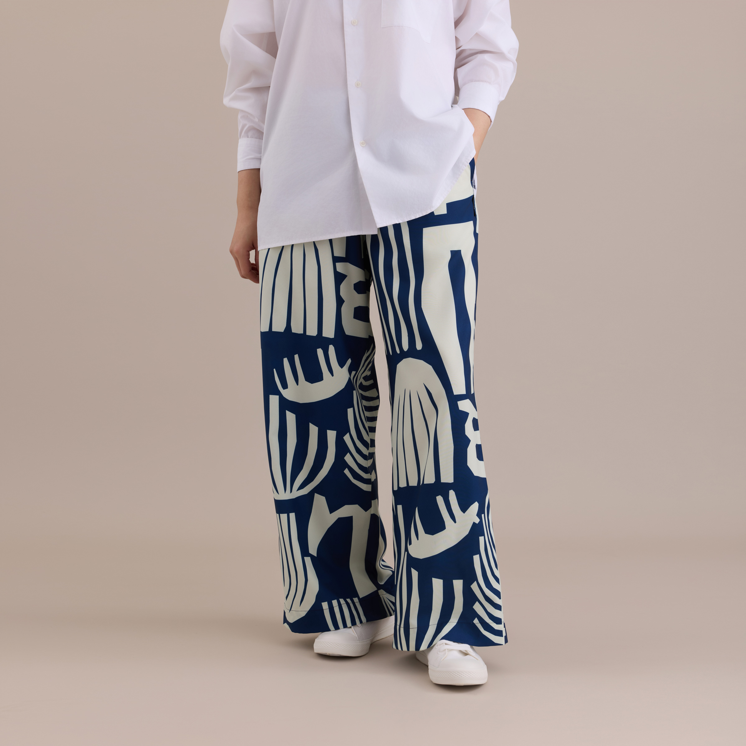 寬版印花長褲 / 米克斯藏青