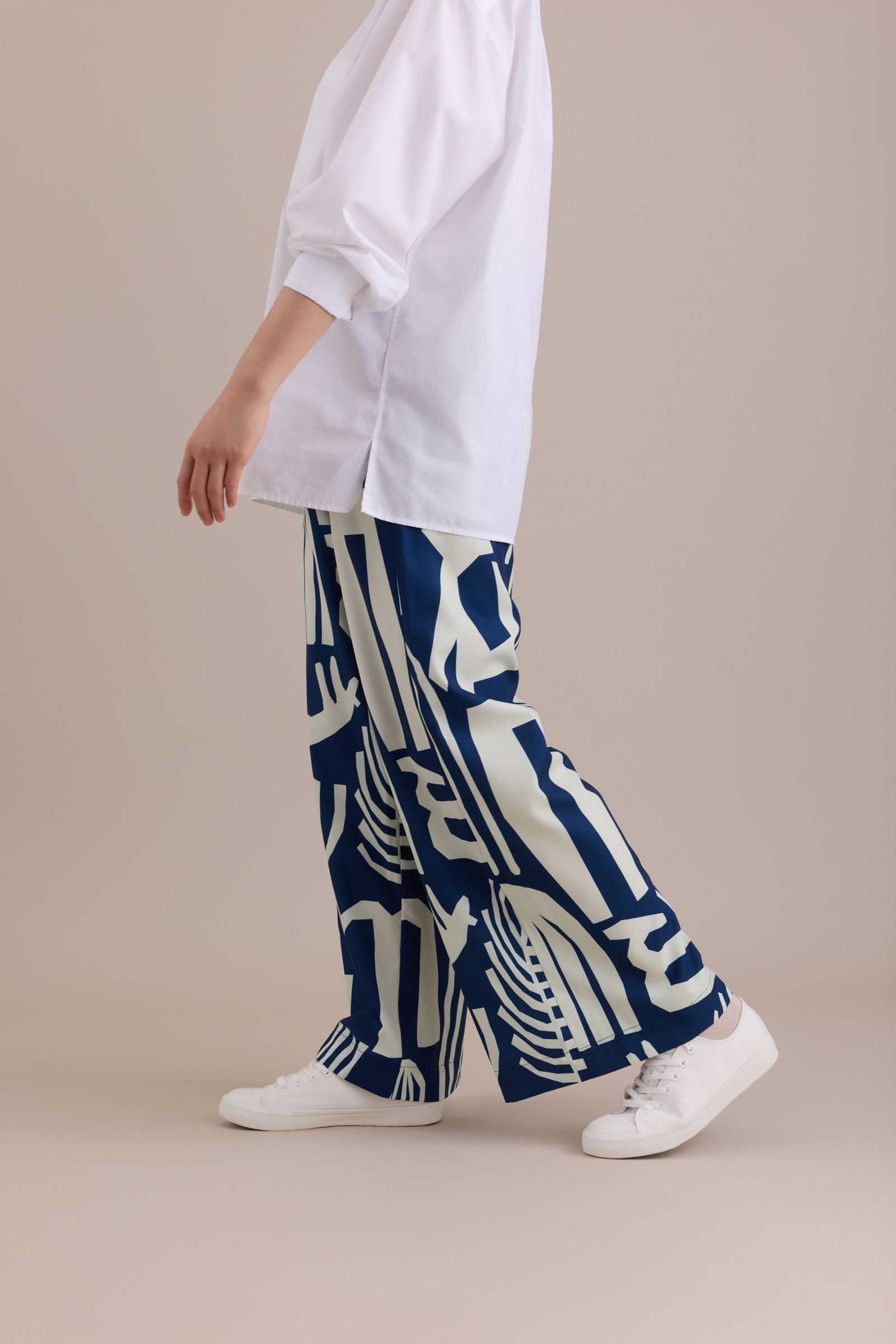 寬版印花長褲 / 米克斯藏青