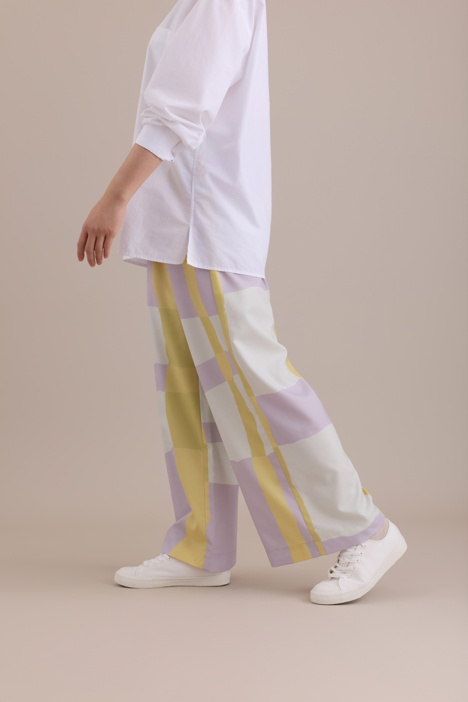 寬版印花長褲 / 防水漆黃紫