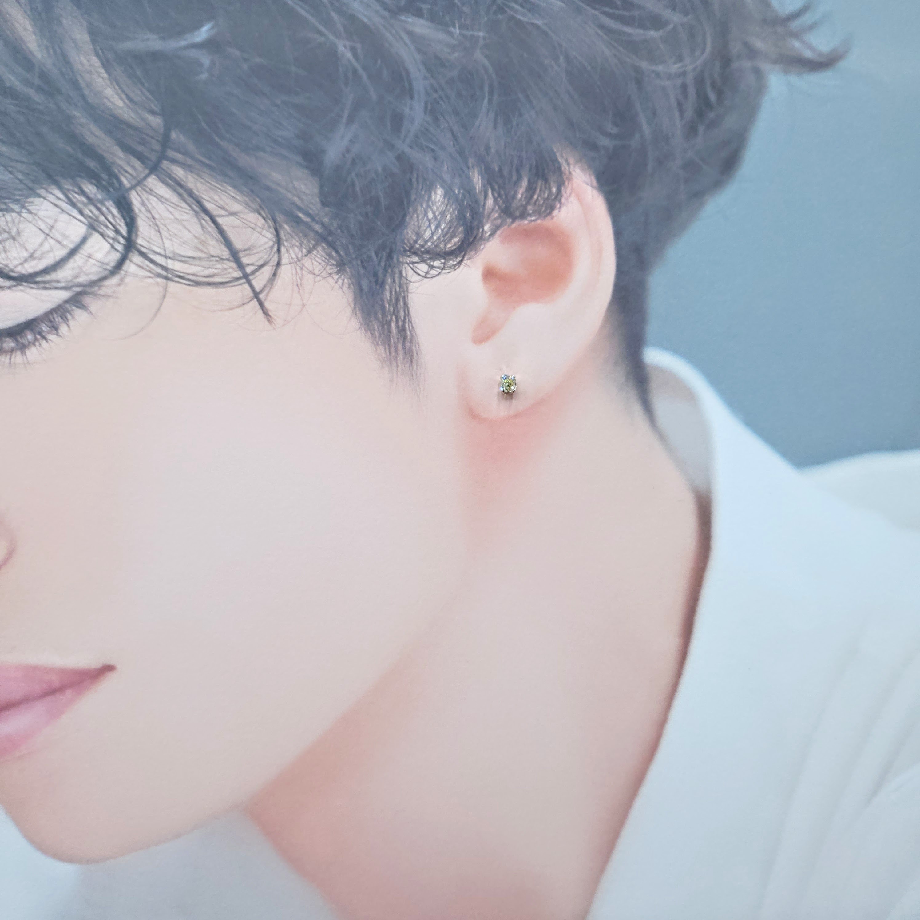 全新18K白金【主石26份方形彩黃鑽】單耳環