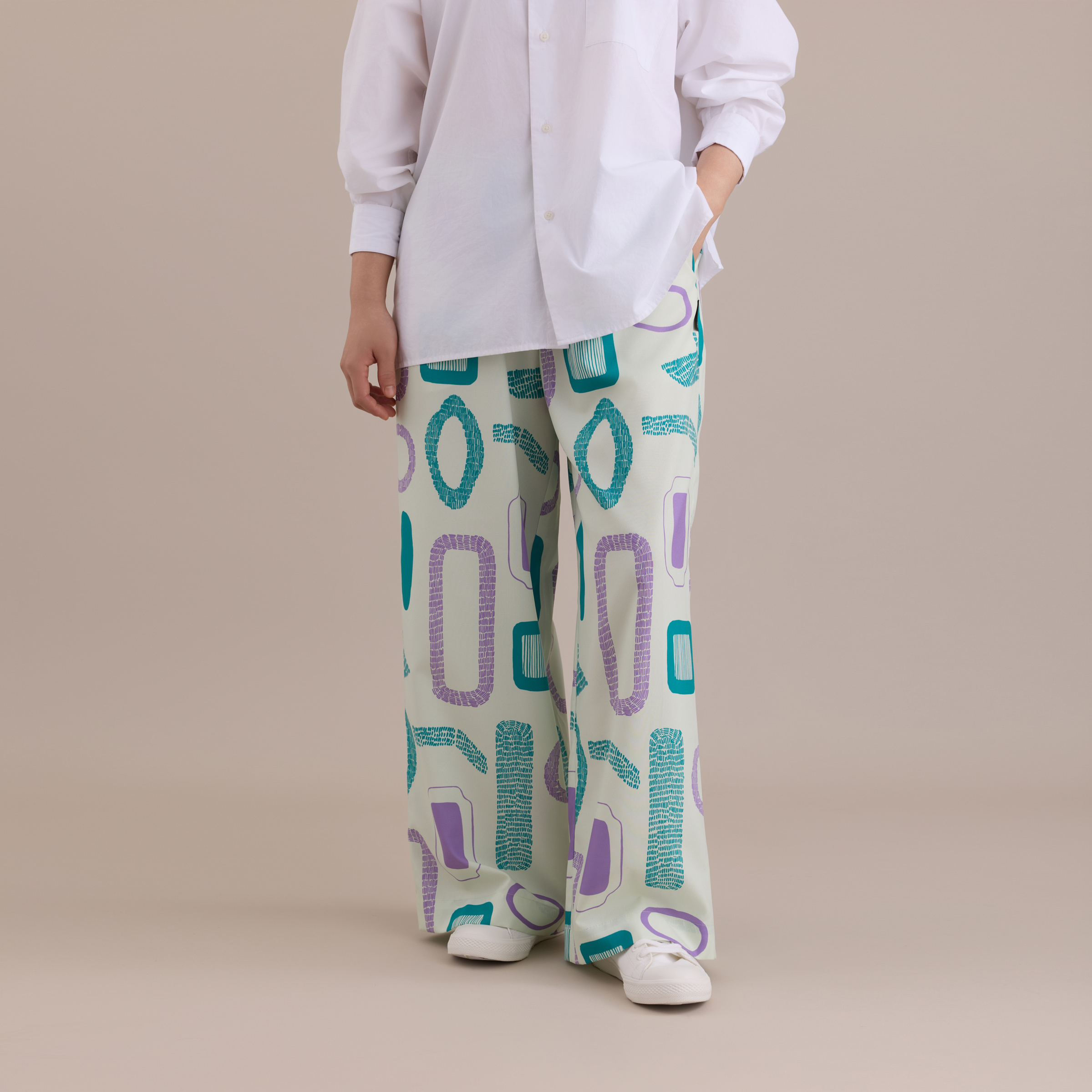 寬版印花長褲 / 容器蘋果綠