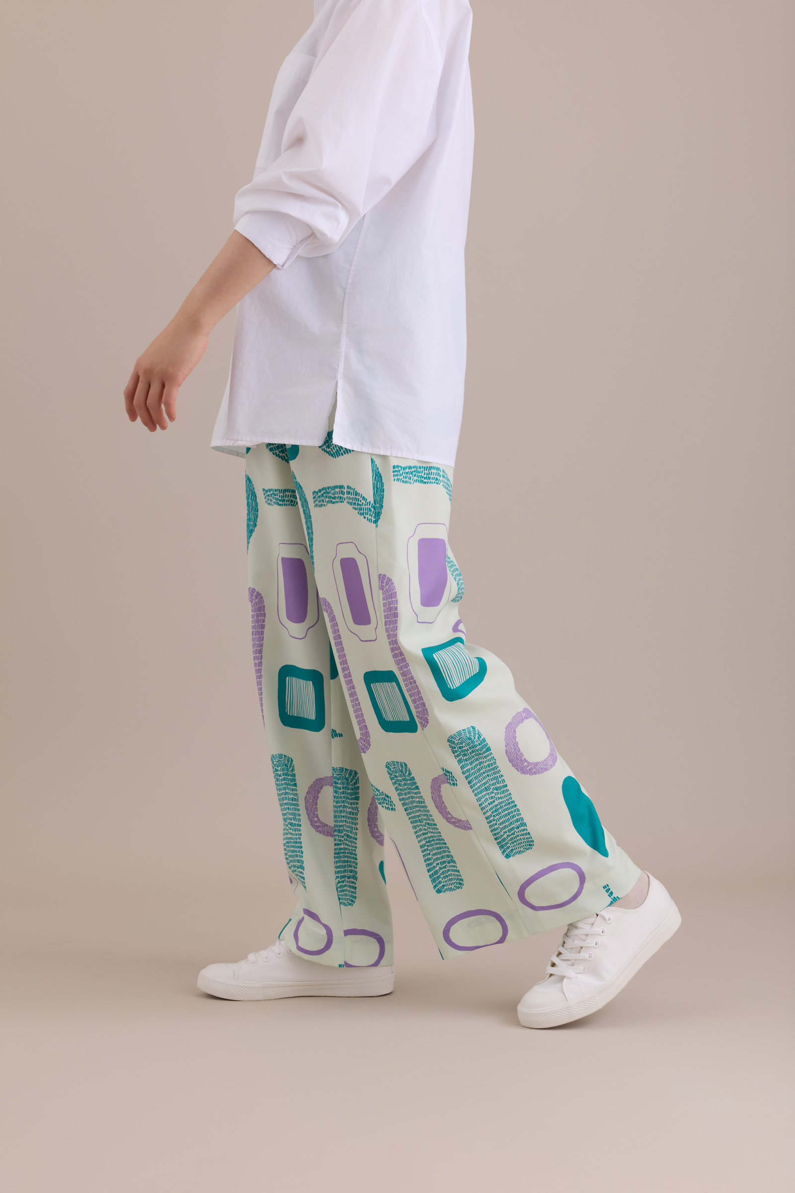 寬版印花長褲 / 容器蘋果綠