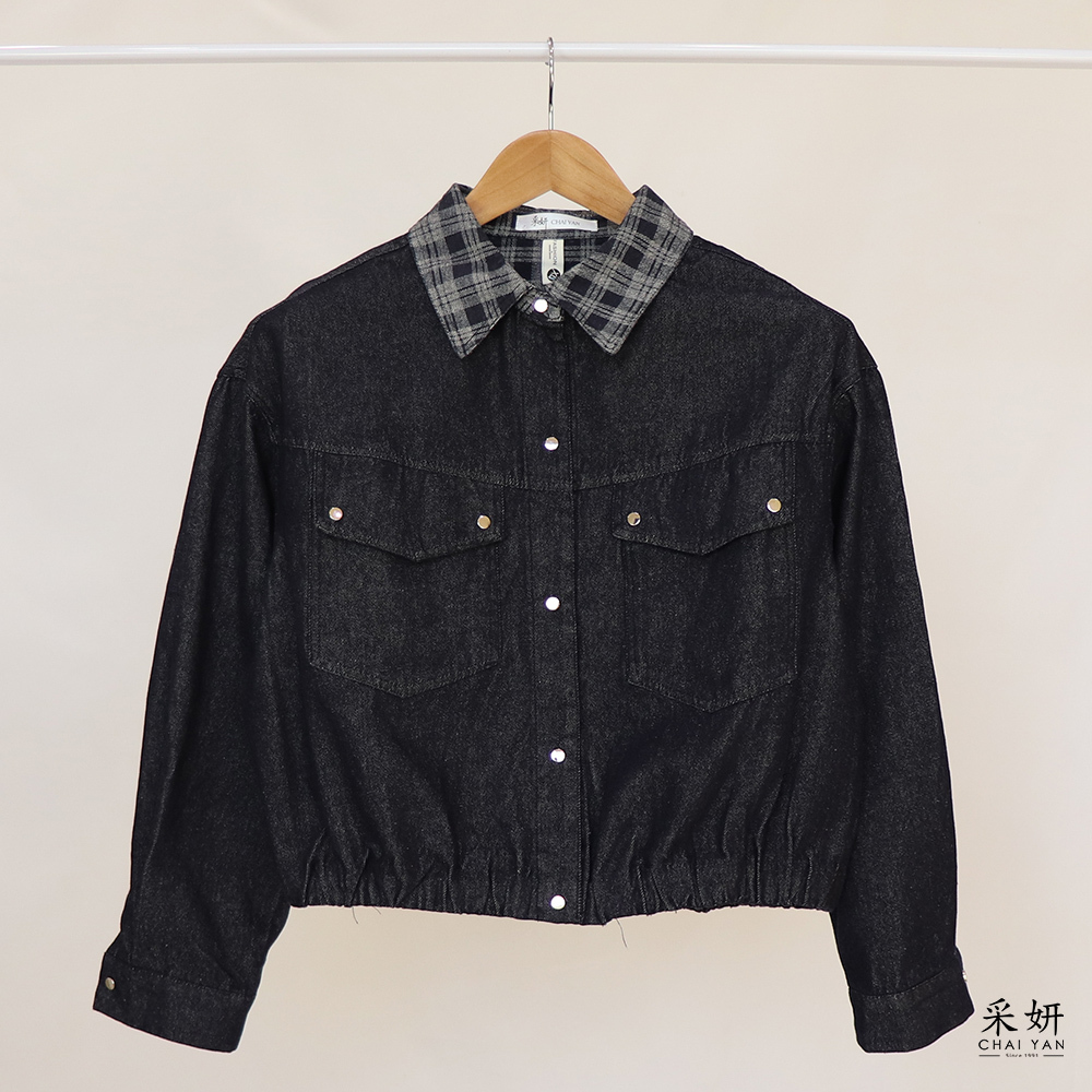 內層格紋長袖襯衫牛仔外套