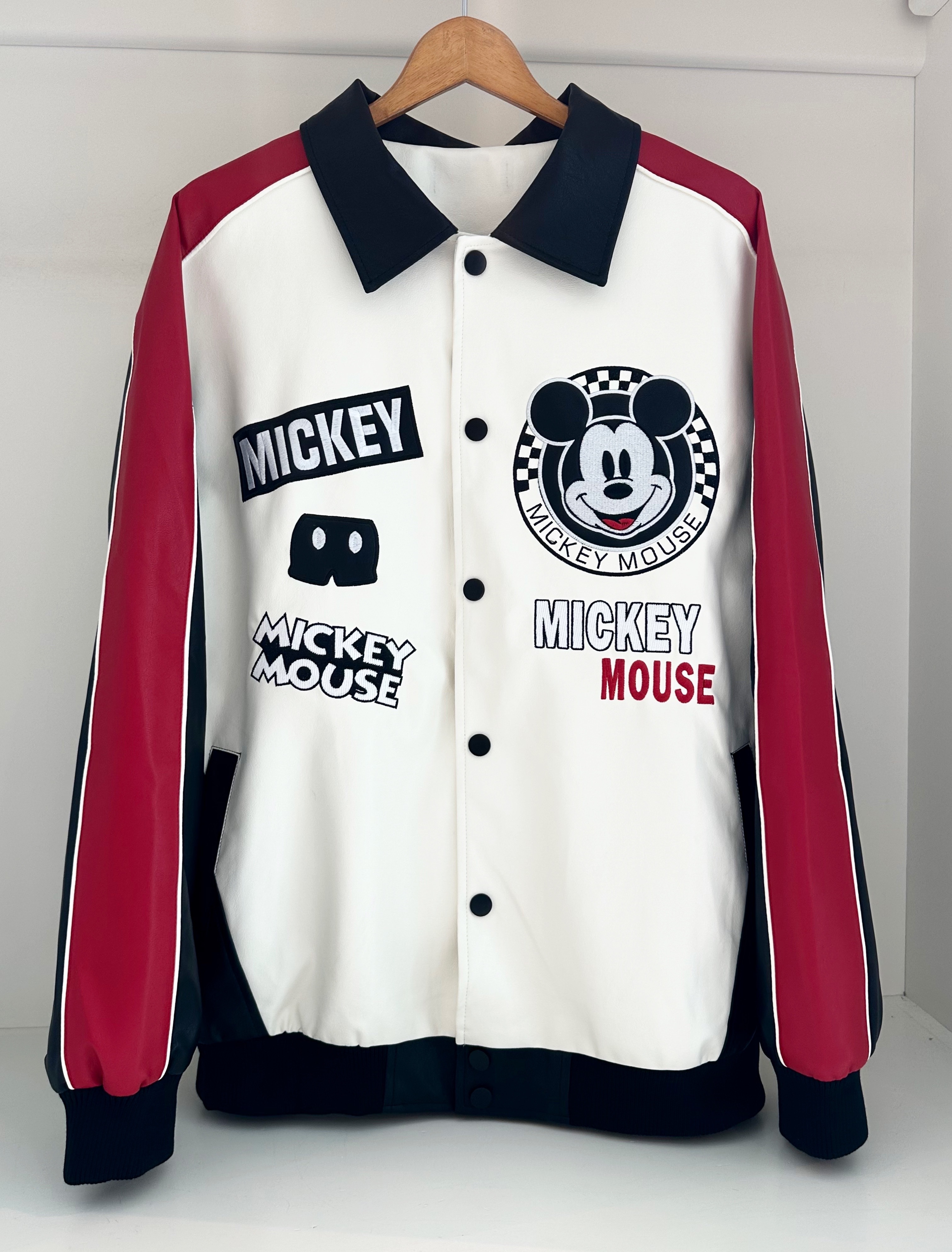 EMBROIDERED MICKEY PU LEATHER OVERSIZE JACKET