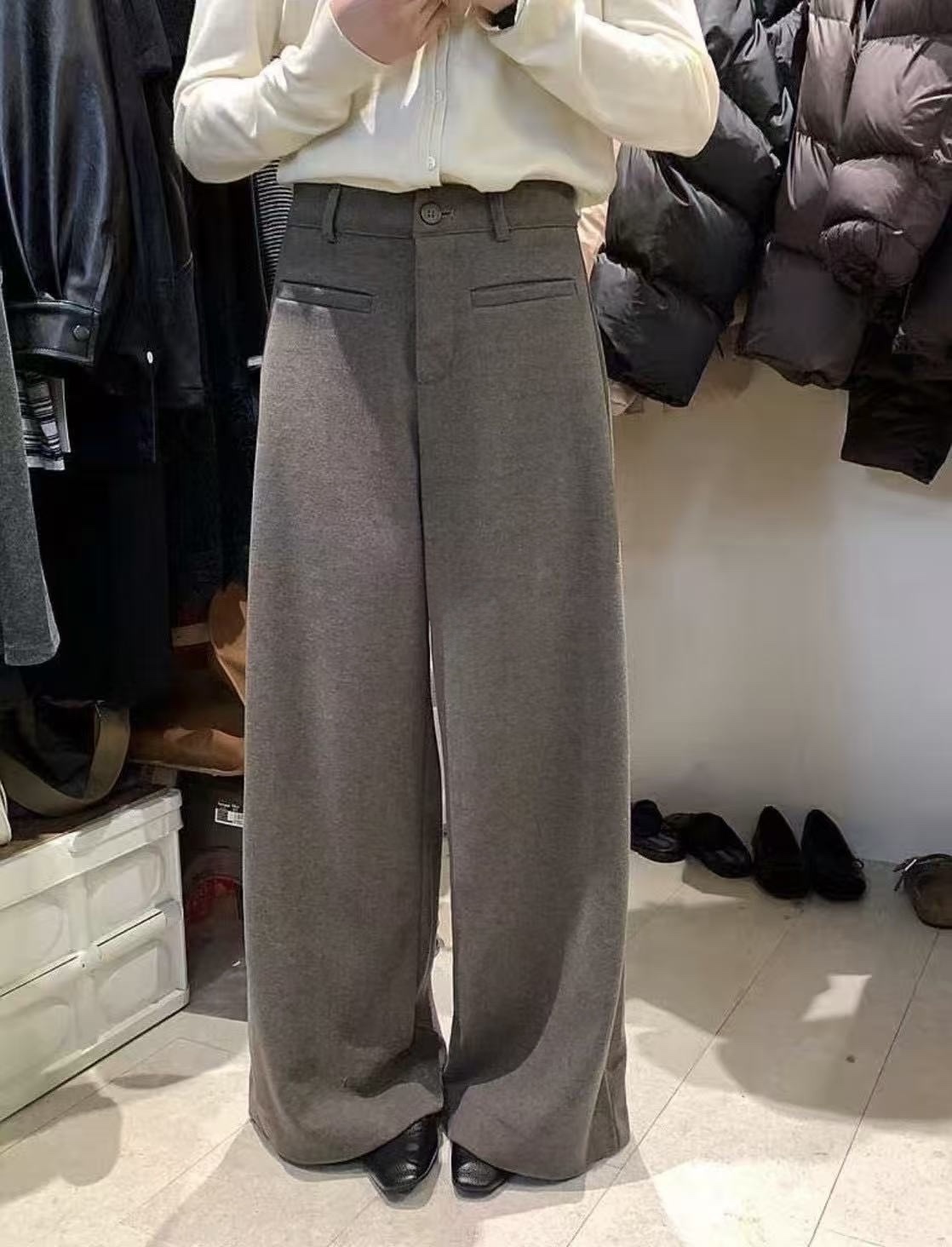 9254 毛呢直筒落地西褲