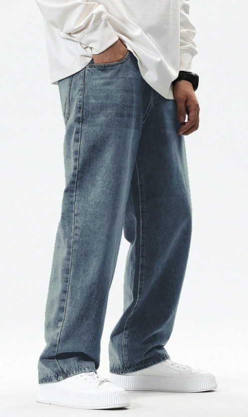 KADMAX大尺碼-寬鬆淺藍色工裝牛仔褲〈KSMS2612〉