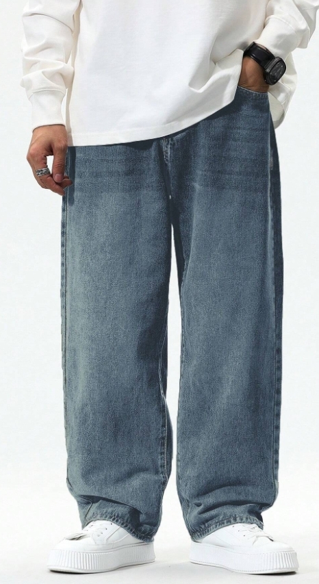 KADMAX大尺碼-寬鬆淺藍色工裝牛仔褲〈KSMS2612〉