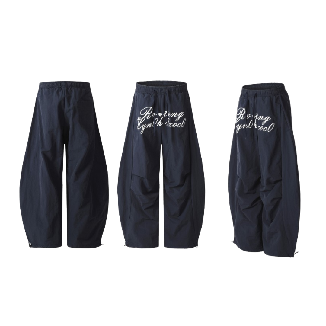 FIVELGENE 草寫字母工裝闊腿彎刀褲 70204